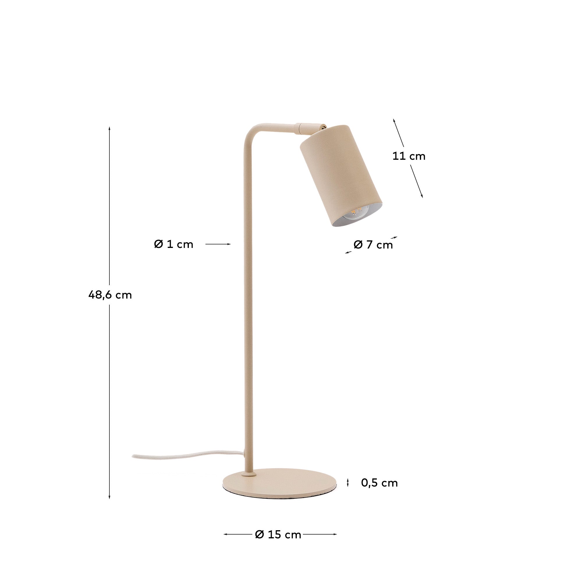 Manie metal desk lamp with beige textured finish - Measurements