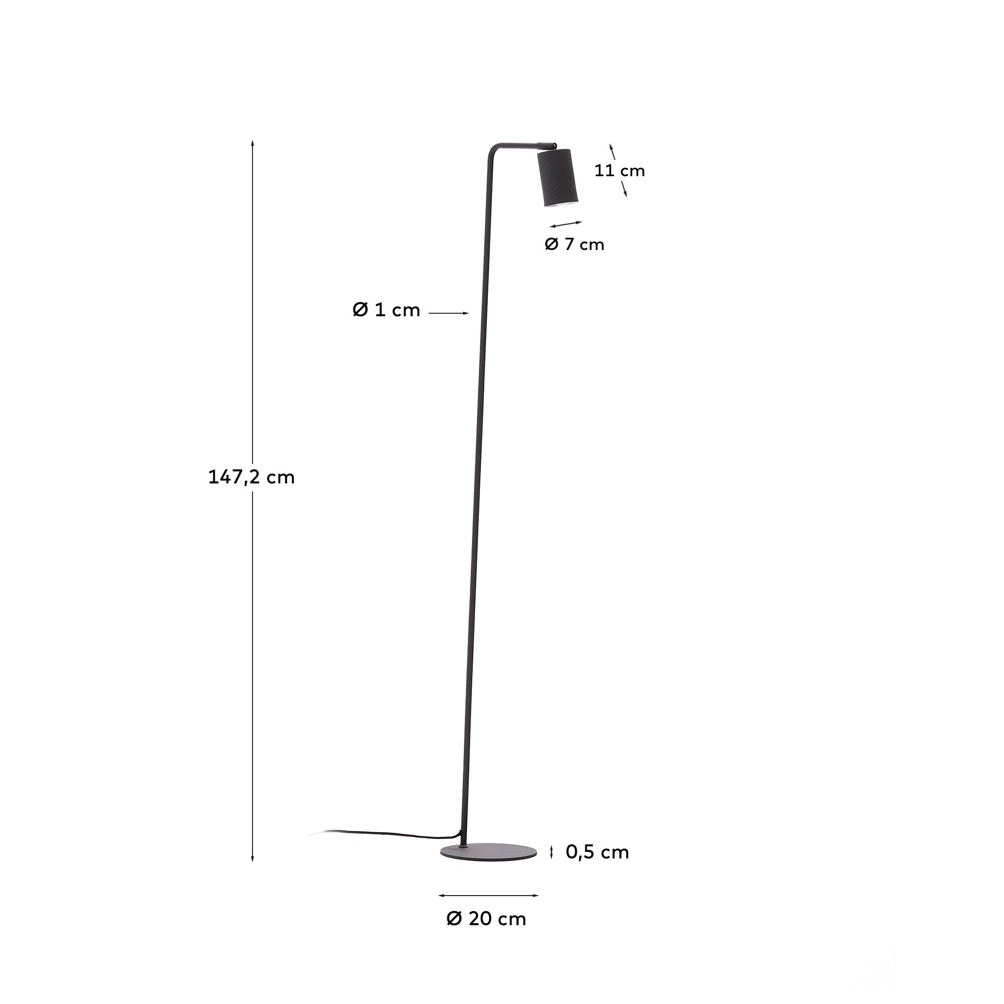 Manie metal floor lamp with black cast-iron-effect finish - Measurements