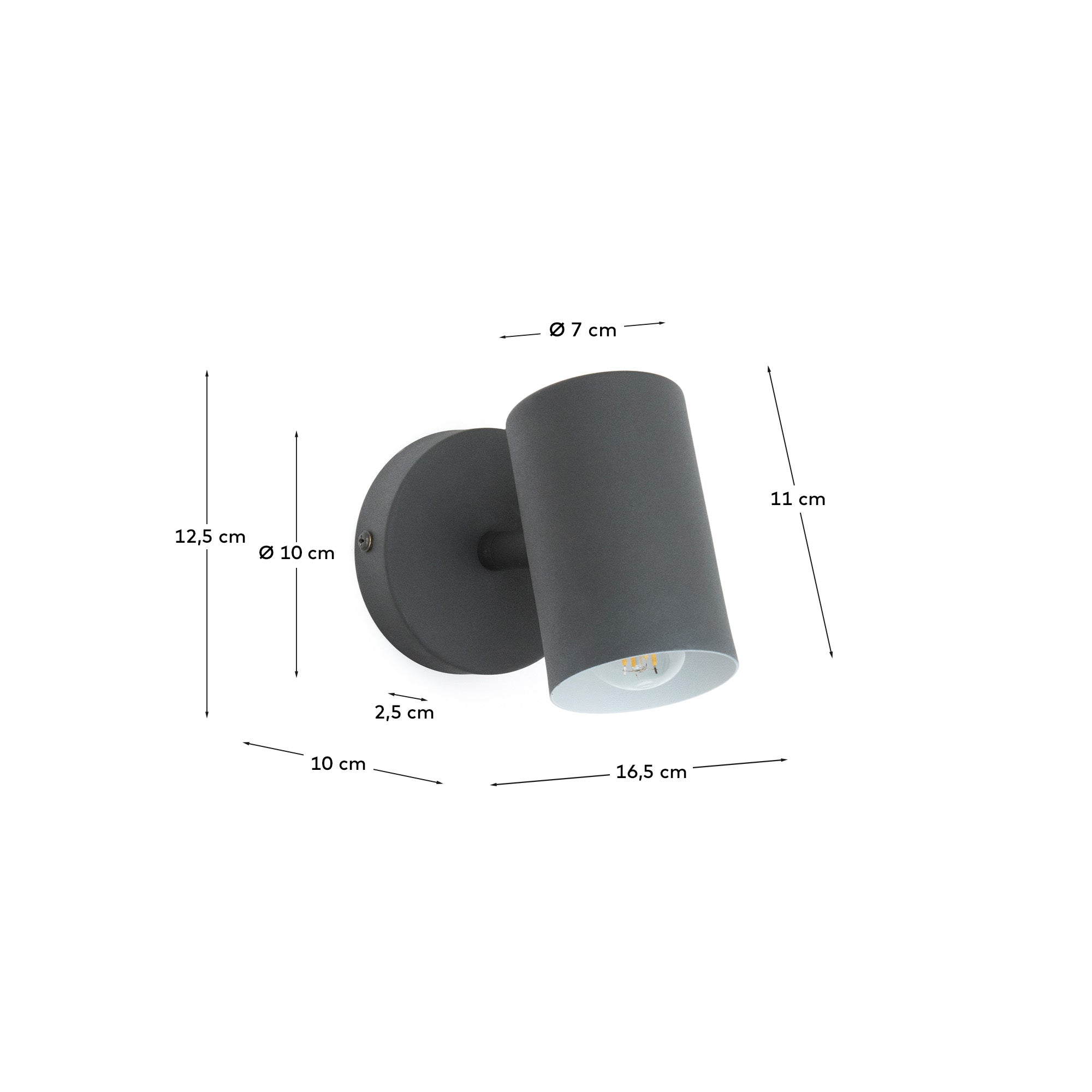 Manie metal wall-mounted light fixture with black cast-iron-effect finish - Measurements