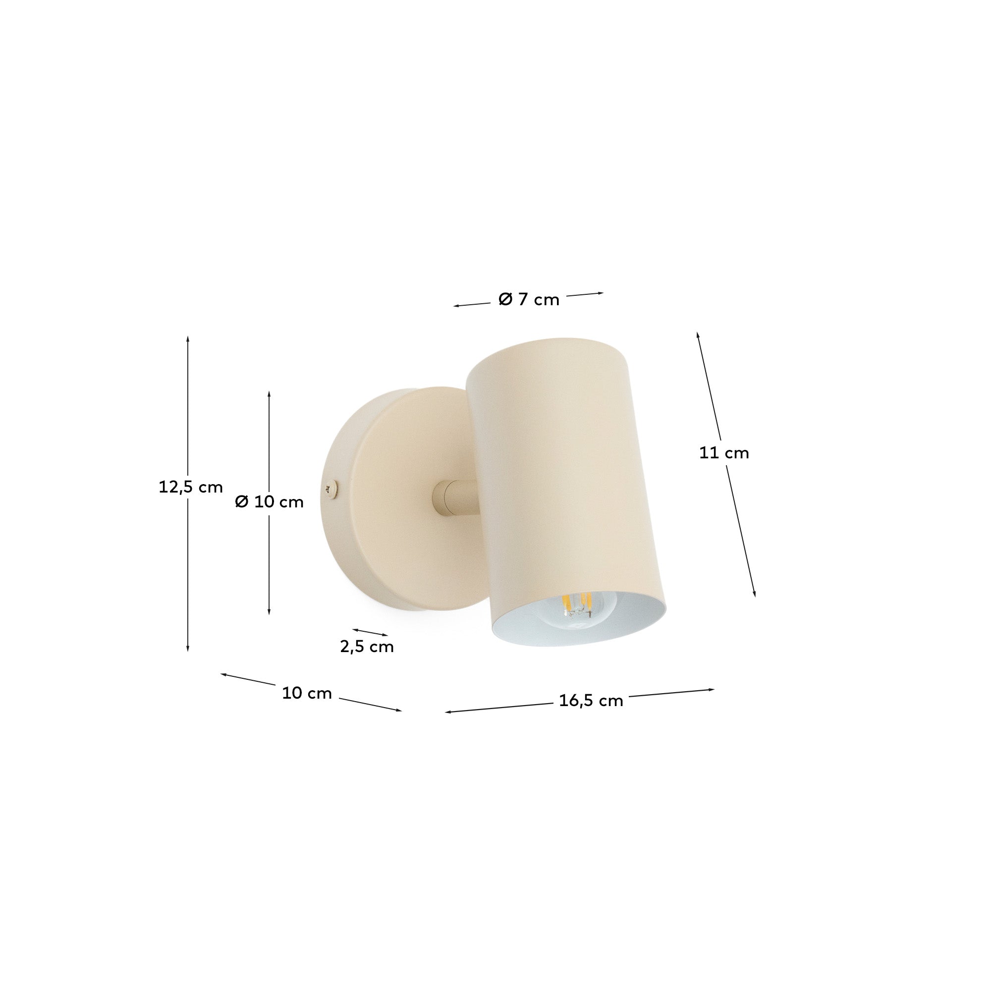 Manie metal wall-mounted light fixture with beige textured finish - Measurements