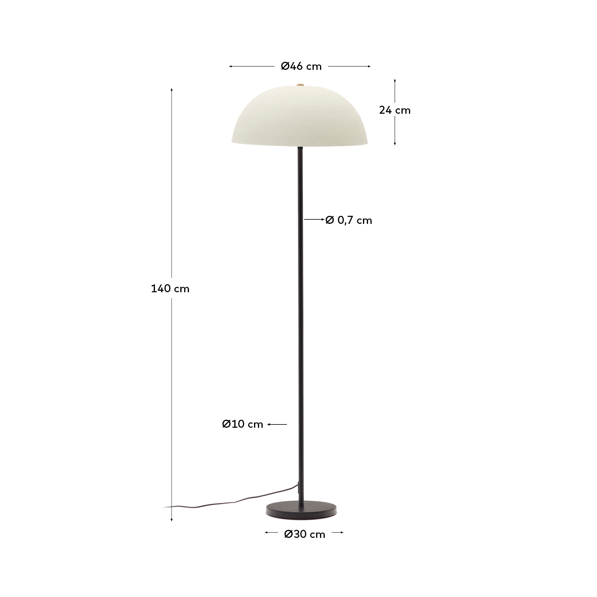 Nibla black metal floor lamp with white clay-effect shade - Measurements