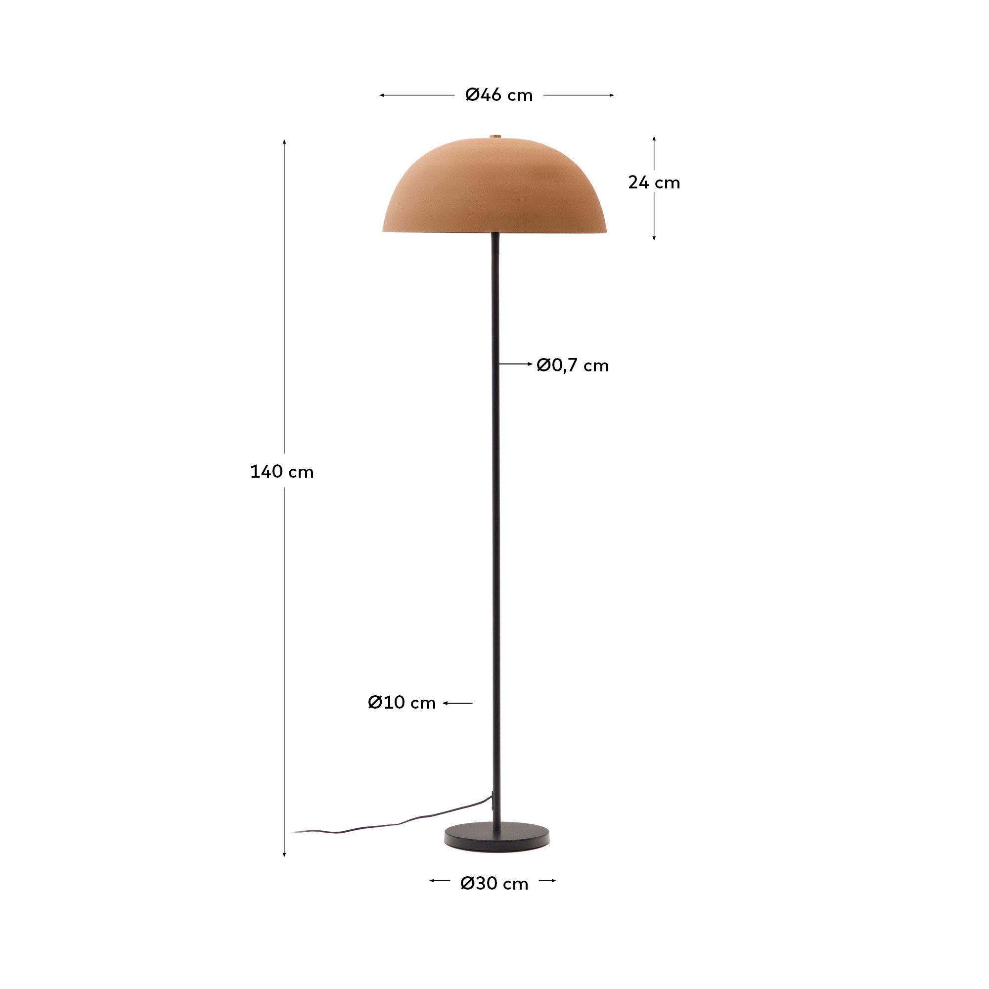 Nibla black metal floor lamp with terracotta effect shade - Measurements