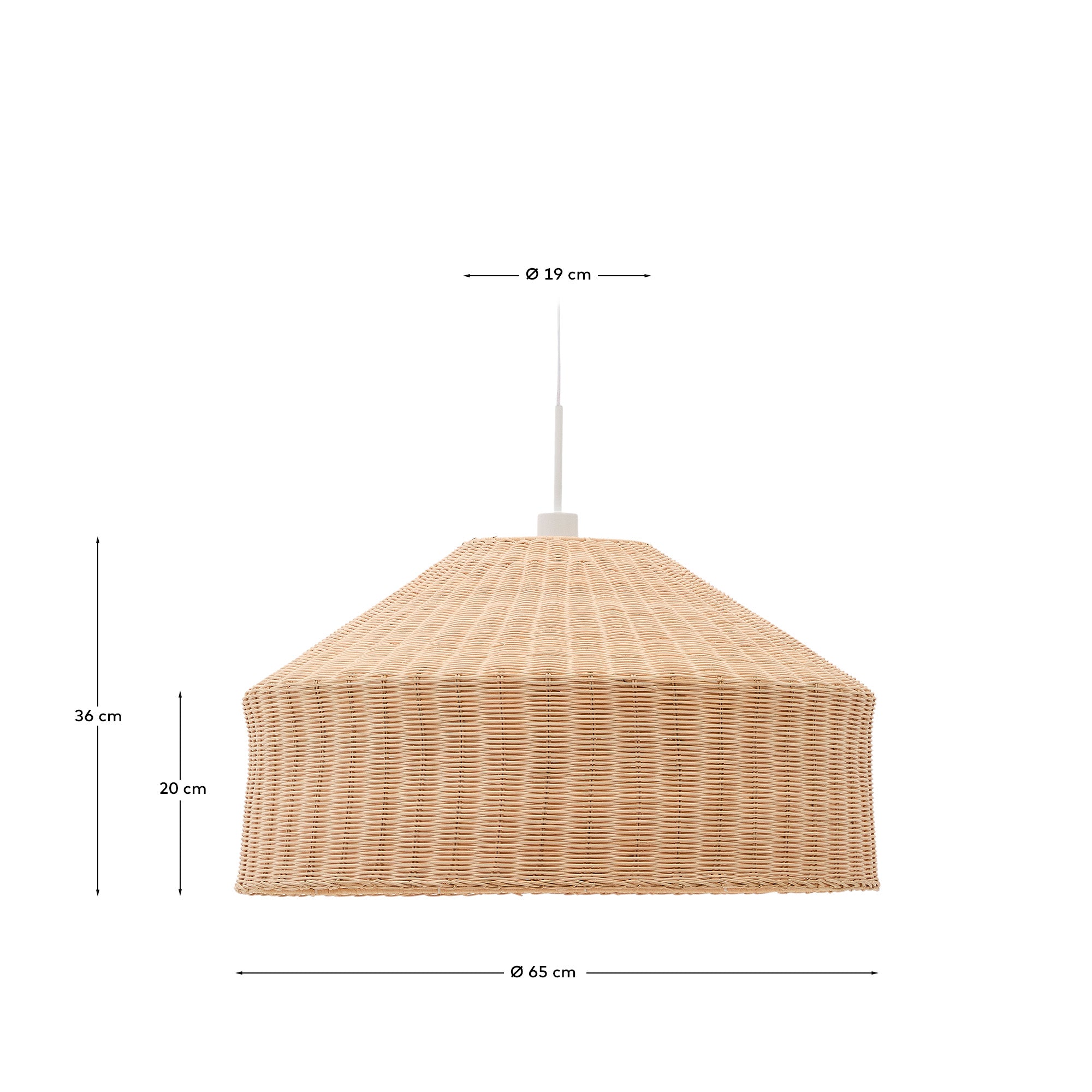 Ennia rattan lamp shade with light finish Ø65cm - Measurements