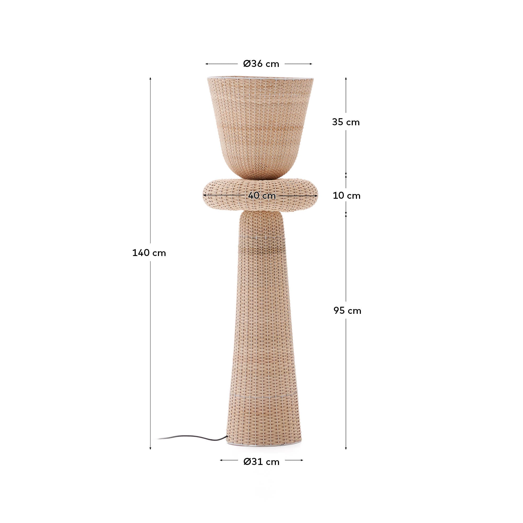 Neuda rattan floor lamp with light finish - Measurements