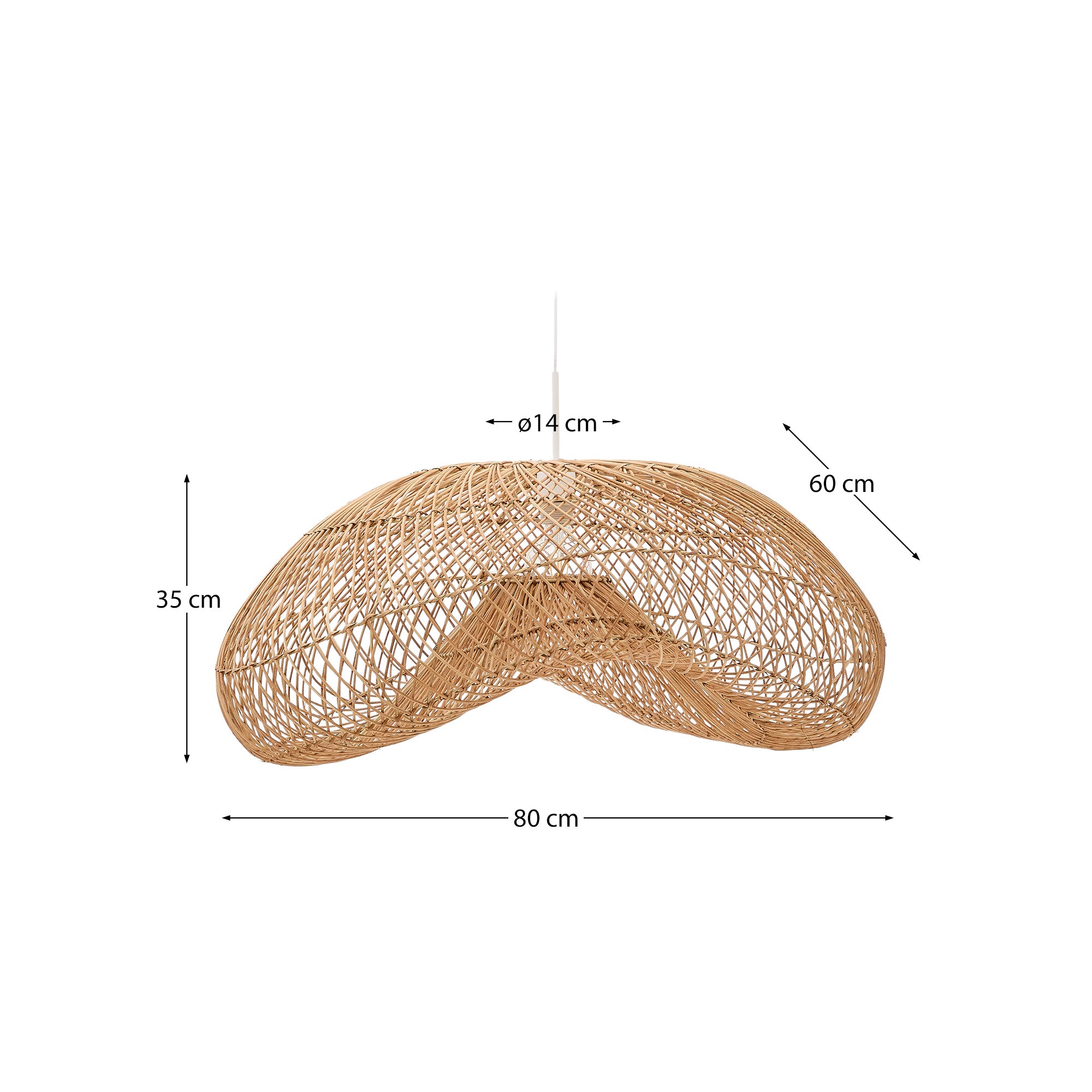 Isora rattan ceiling lamp shade with natural finish 80 x 35cm - Measurements