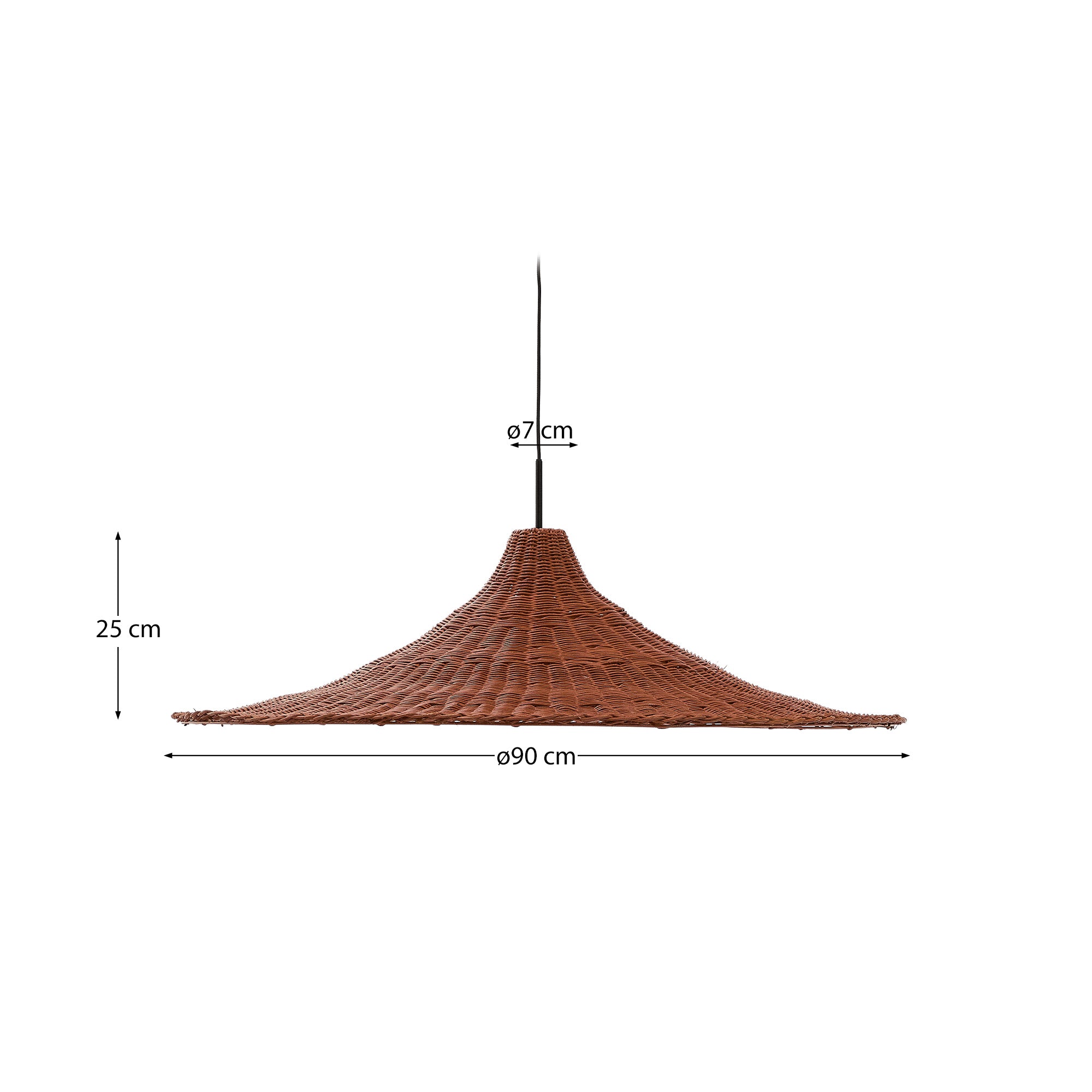 Bladia rattan ceiling lamp shade with terracotta finish Ø90cm - Measurements