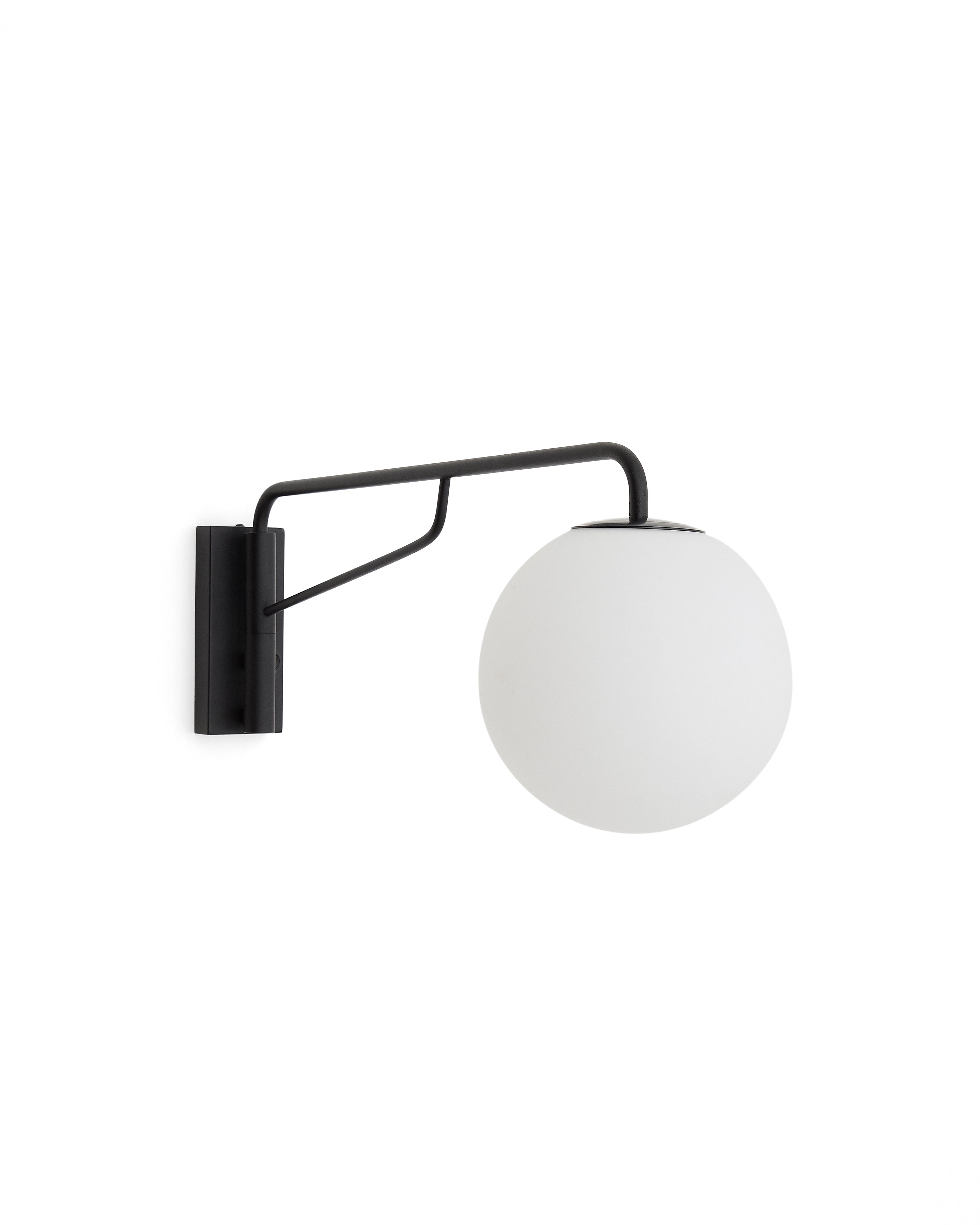 Eilo wall light in black steel with frosted glass globe - Product Image