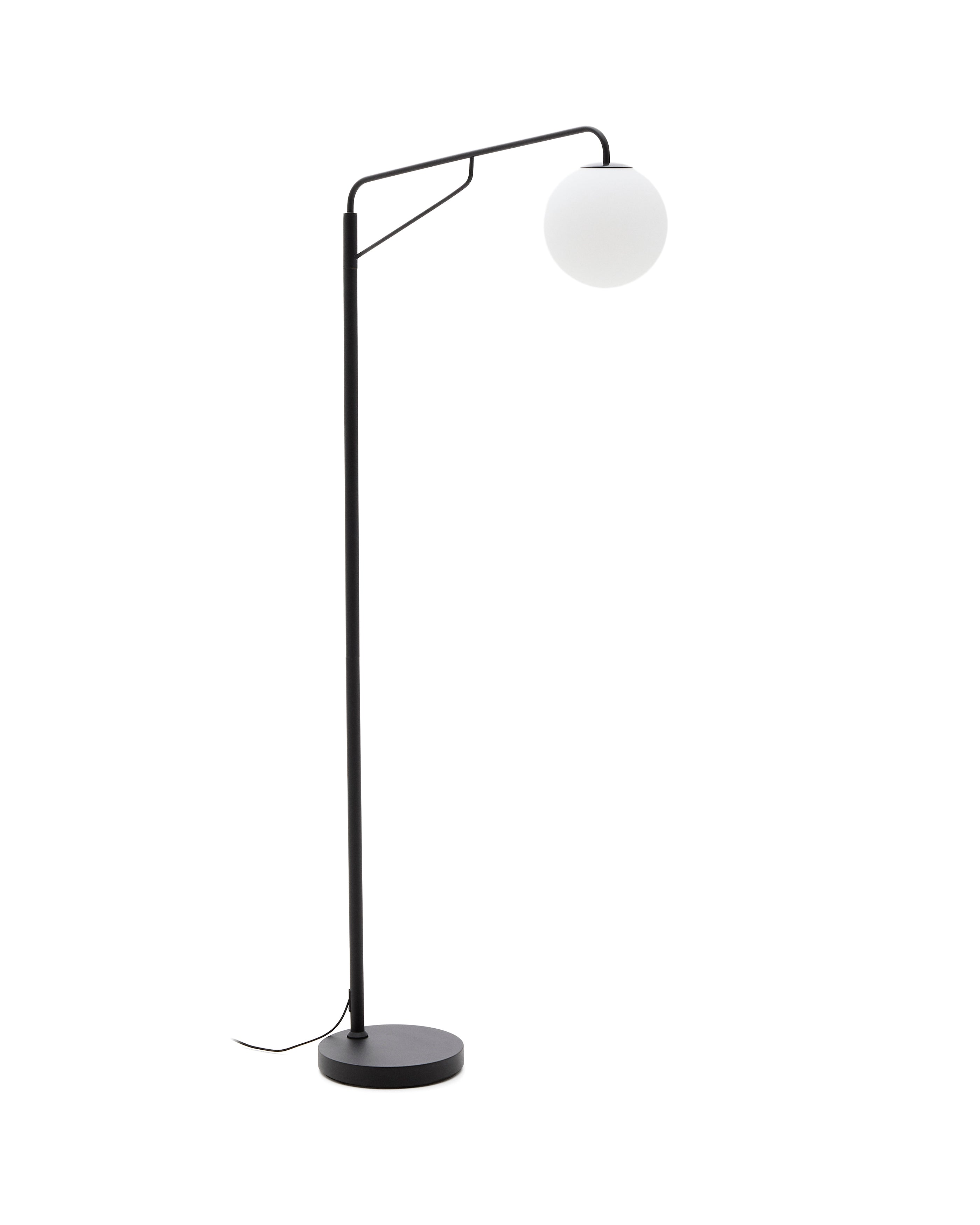 Eilo floor lamp in black steel with frosted glass globe - Product Image
