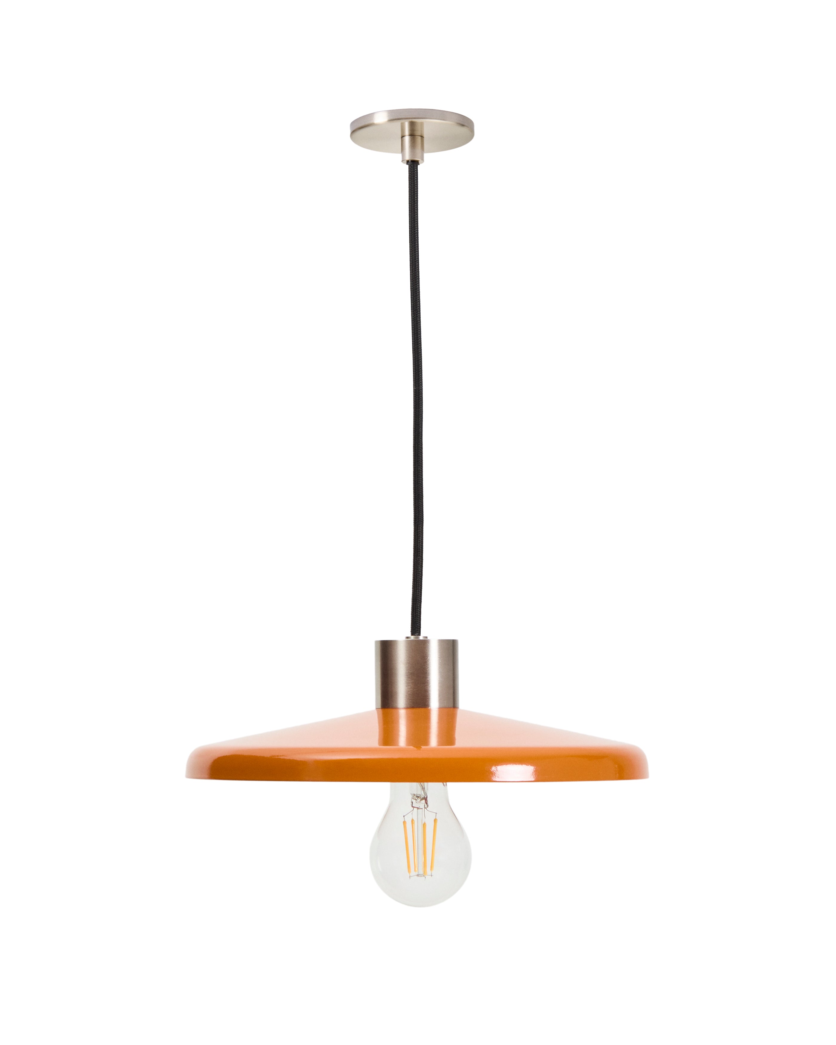 Nuvira ceiling lamp in light grey brushed metal with orange lampshade - Product Image