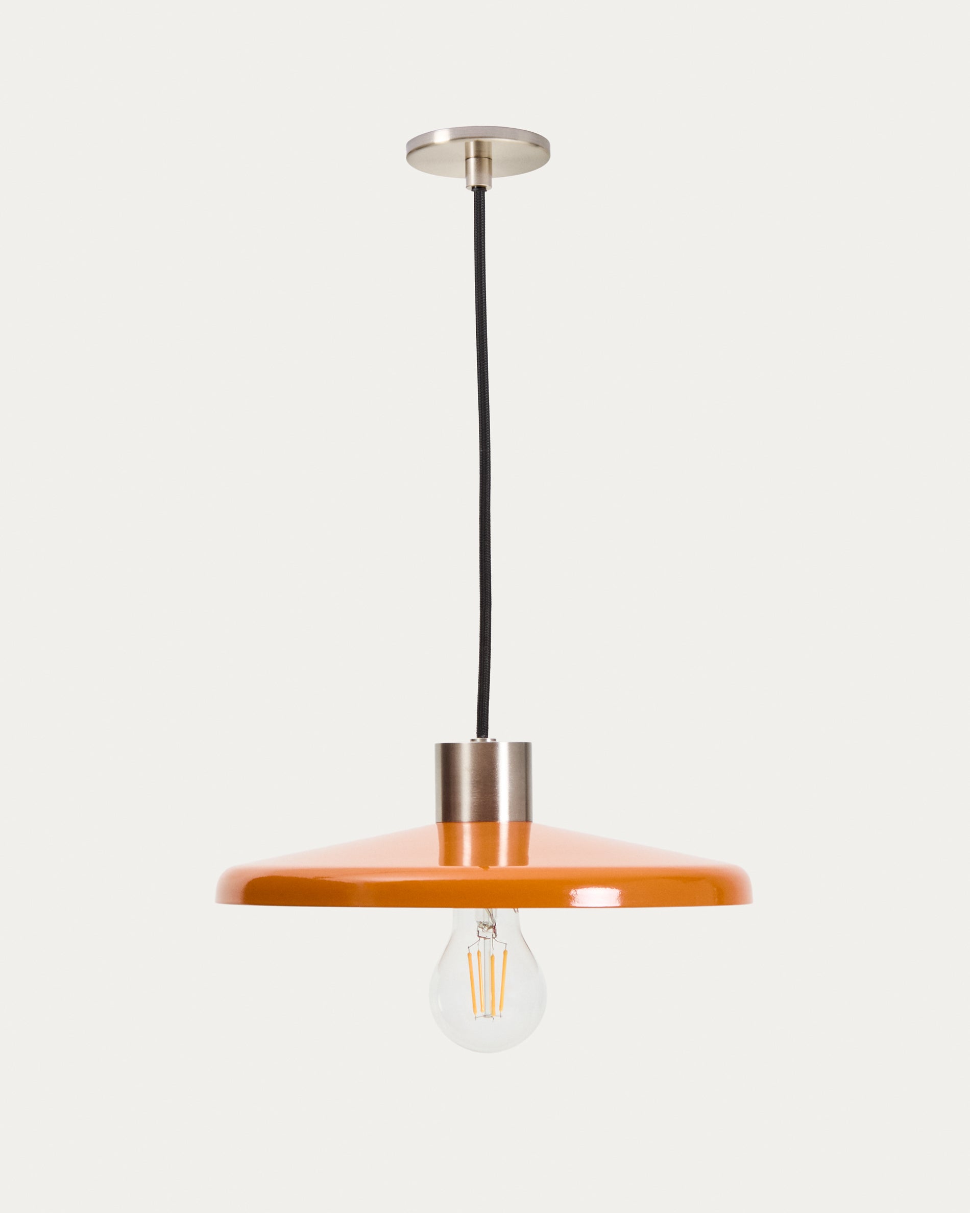 Nuvira ceiling lamp in light grey brushed metal with orange lampshade - Product View
