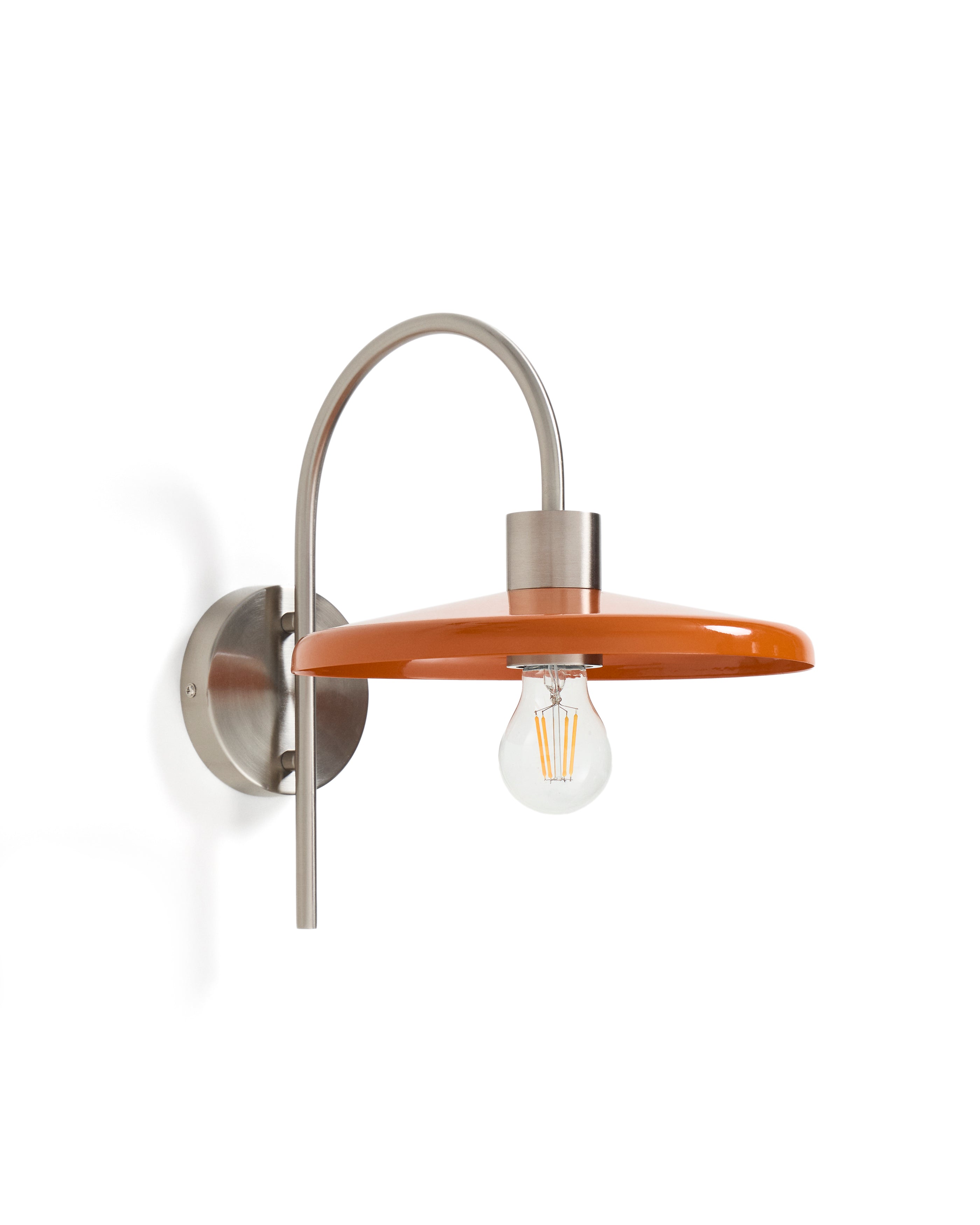 Nuvira wall light in light grey brushed metal with orange lampshade - Product Image