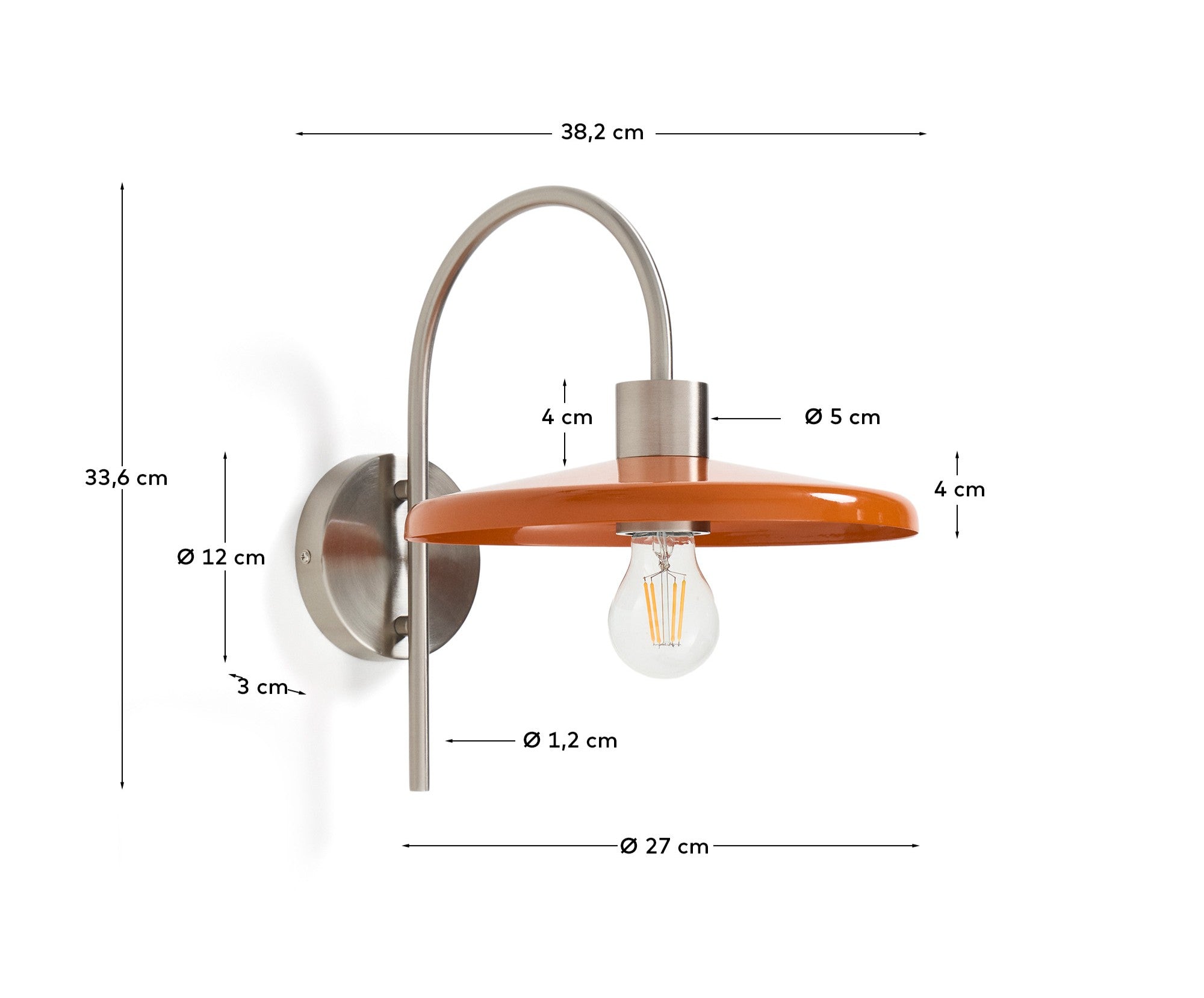 Nuvira wall light in light grey brushed metal with orange lampshade - Measurements
