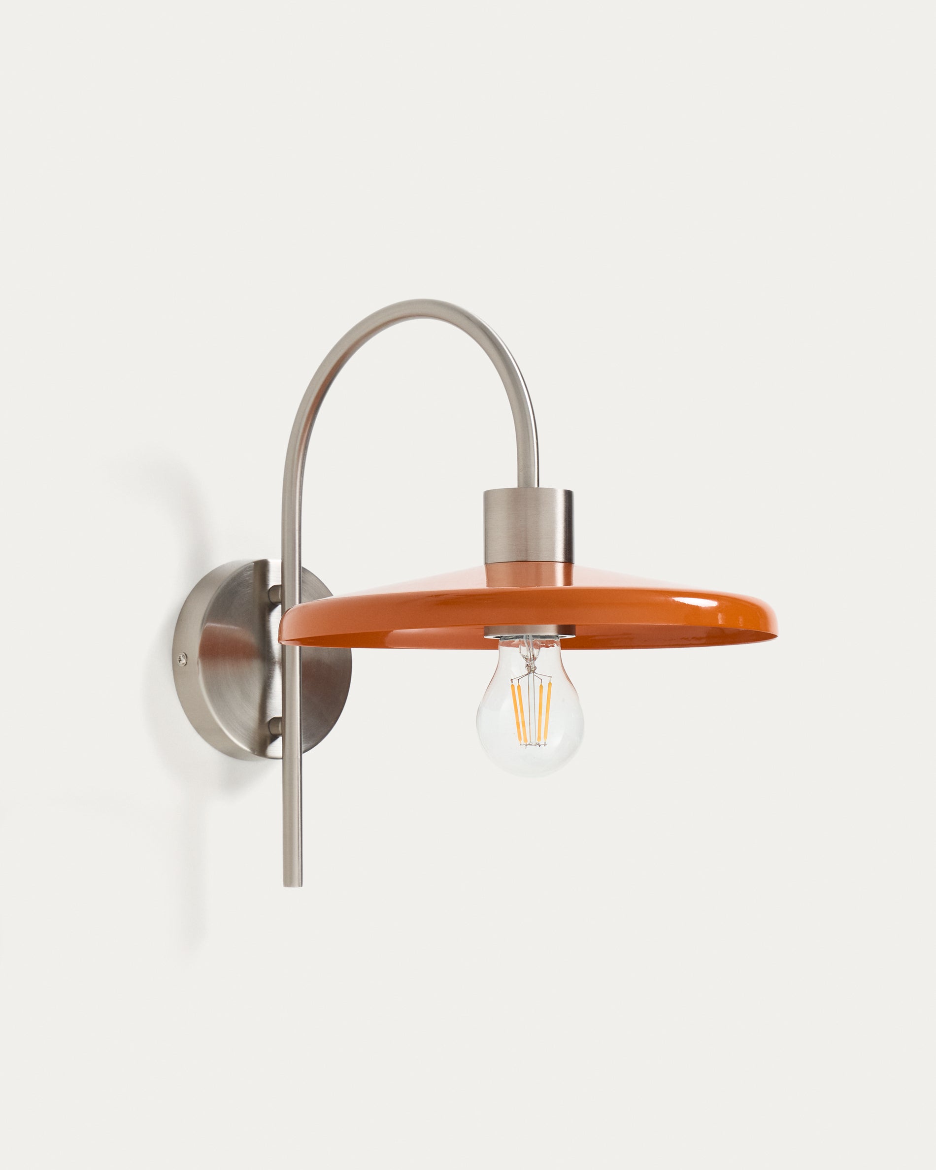 Nuvira wall light in light grey brushed metal with orange lampshade - Product View