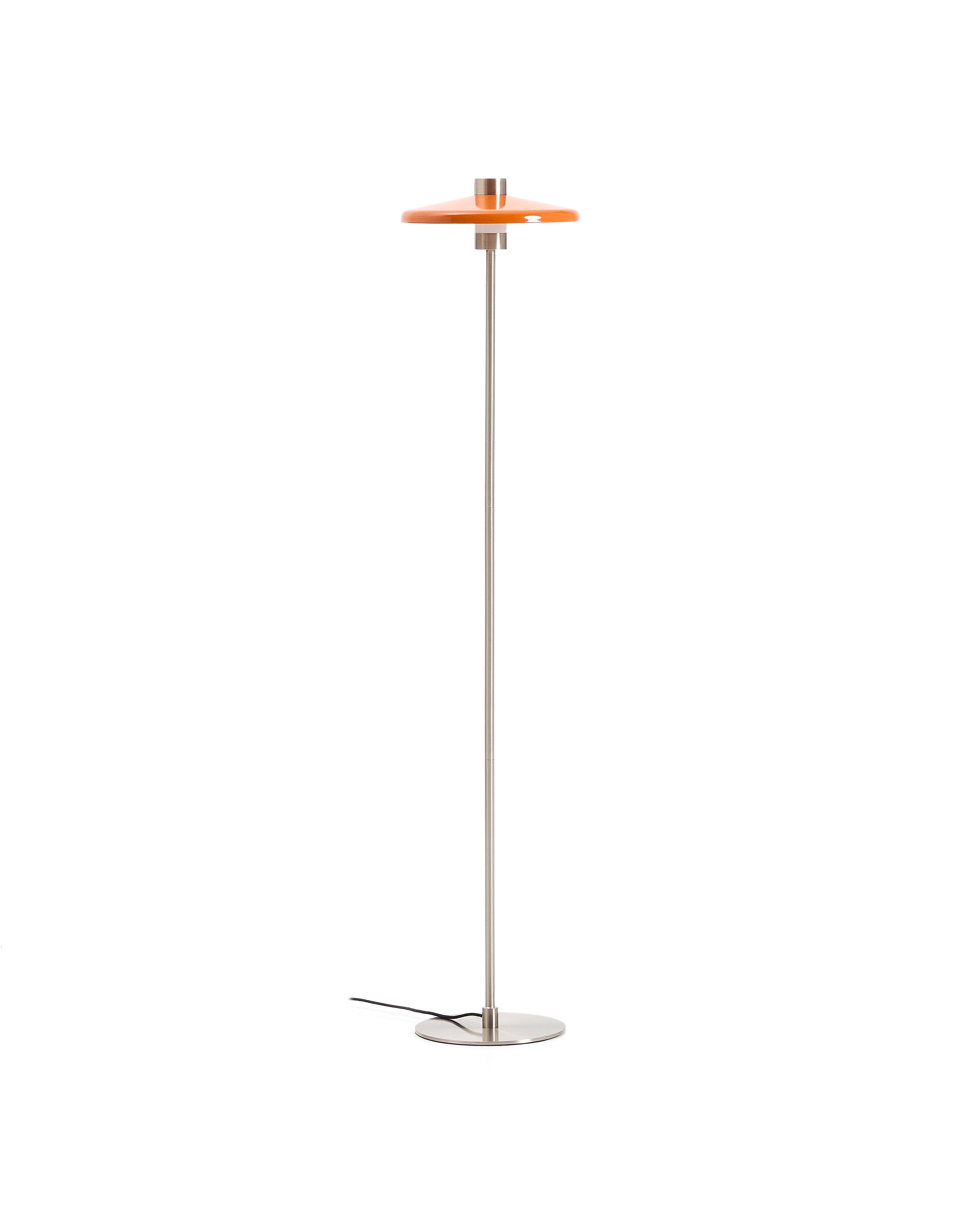 Nuvira floor lamp in light grey brushed metal and orange lampshade - Product Image