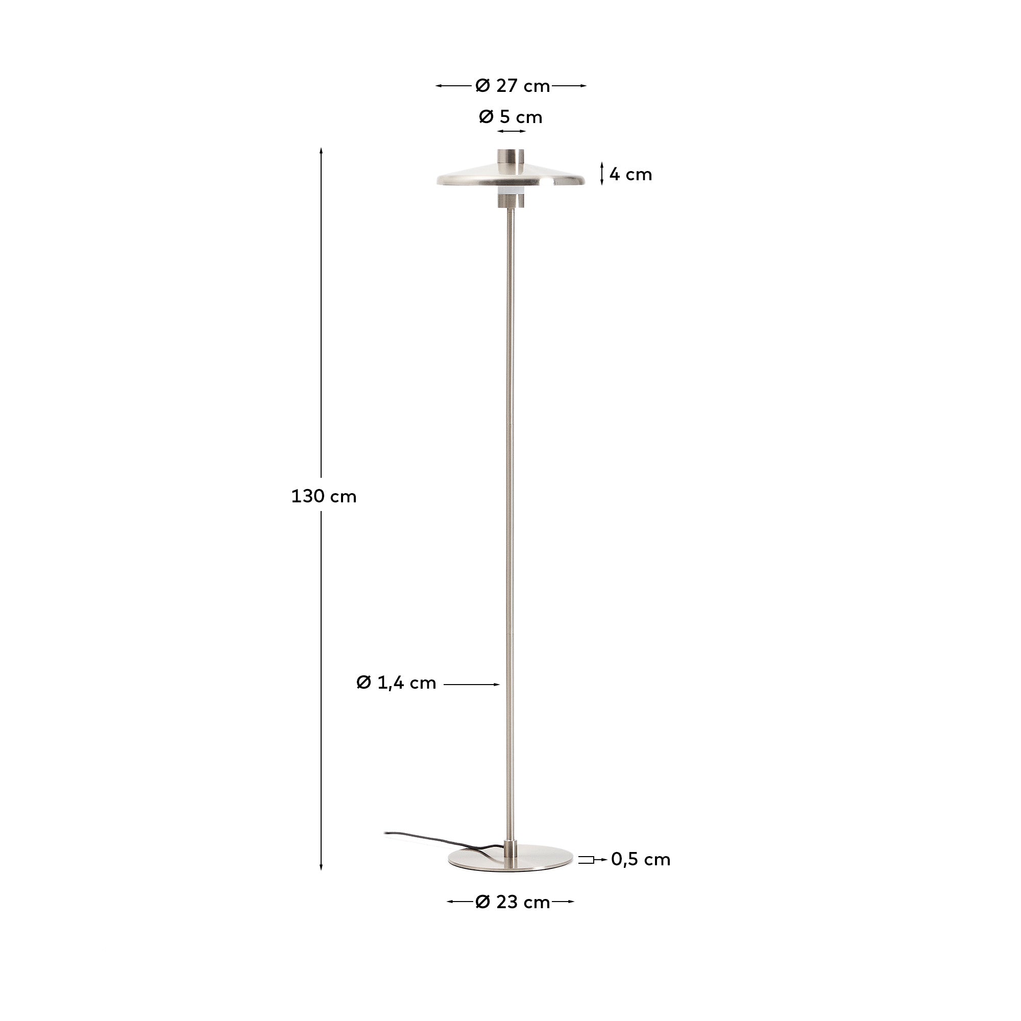 Nuvira floor lamp in light grey brushed metal - Measurements