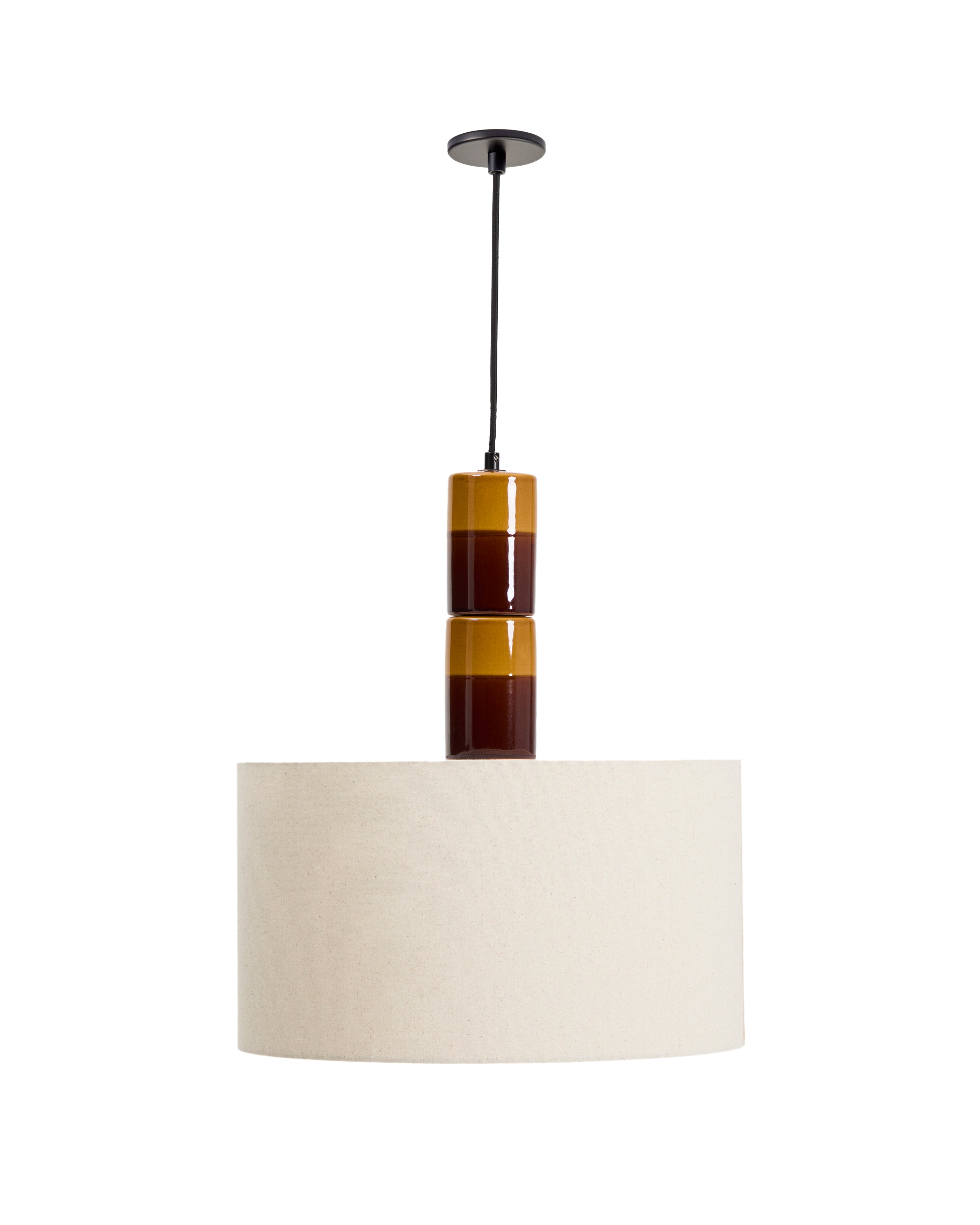 Mavran ceiling lamp in brown and mustard ceramic with cotton lampshade - Product Image