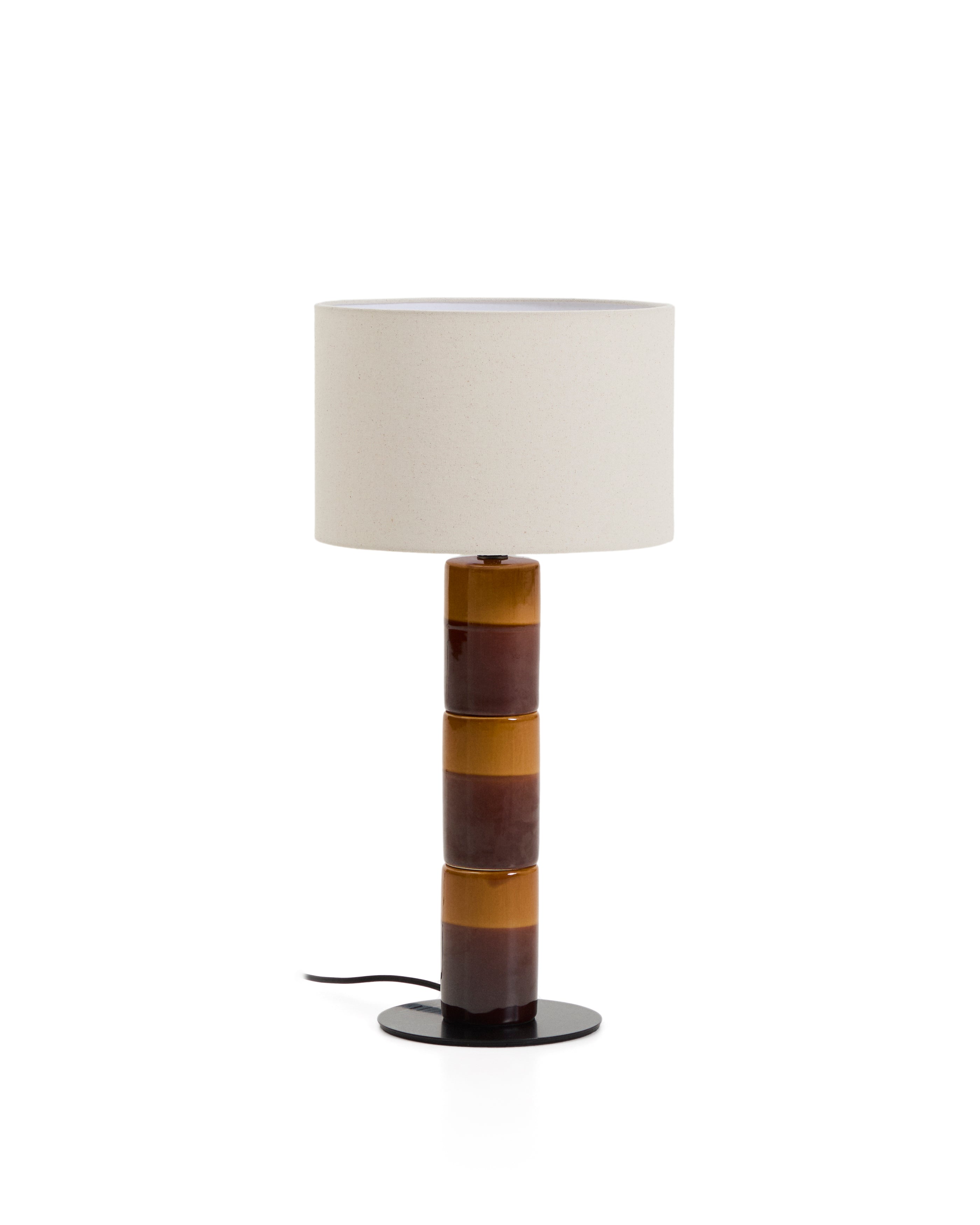 Mavran table lamp with brown and mustard ceramic base and cotton lampshade - Product Image