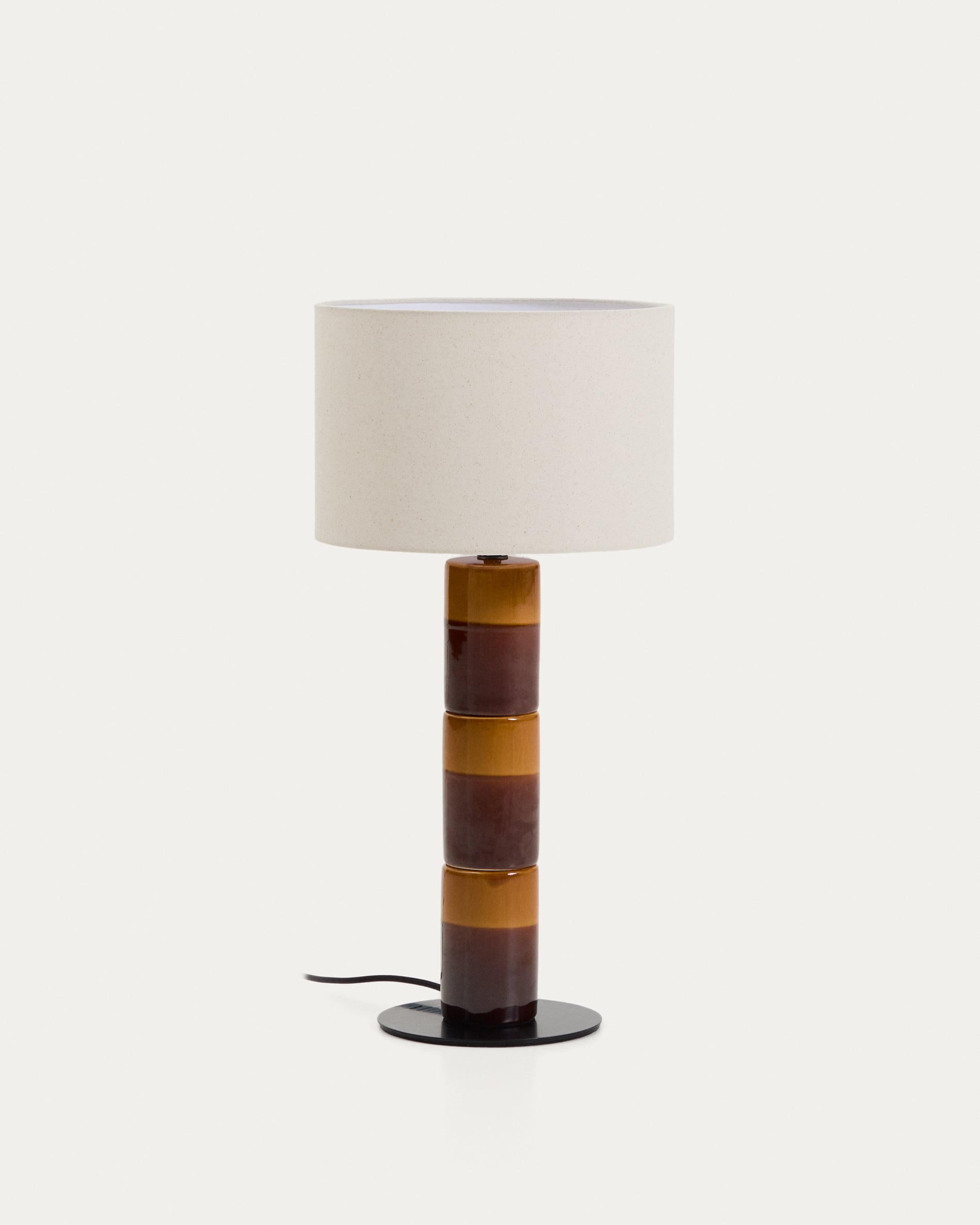 Mavran table lamp with brown and mustard ceramic base and cotton lampshade - Product View