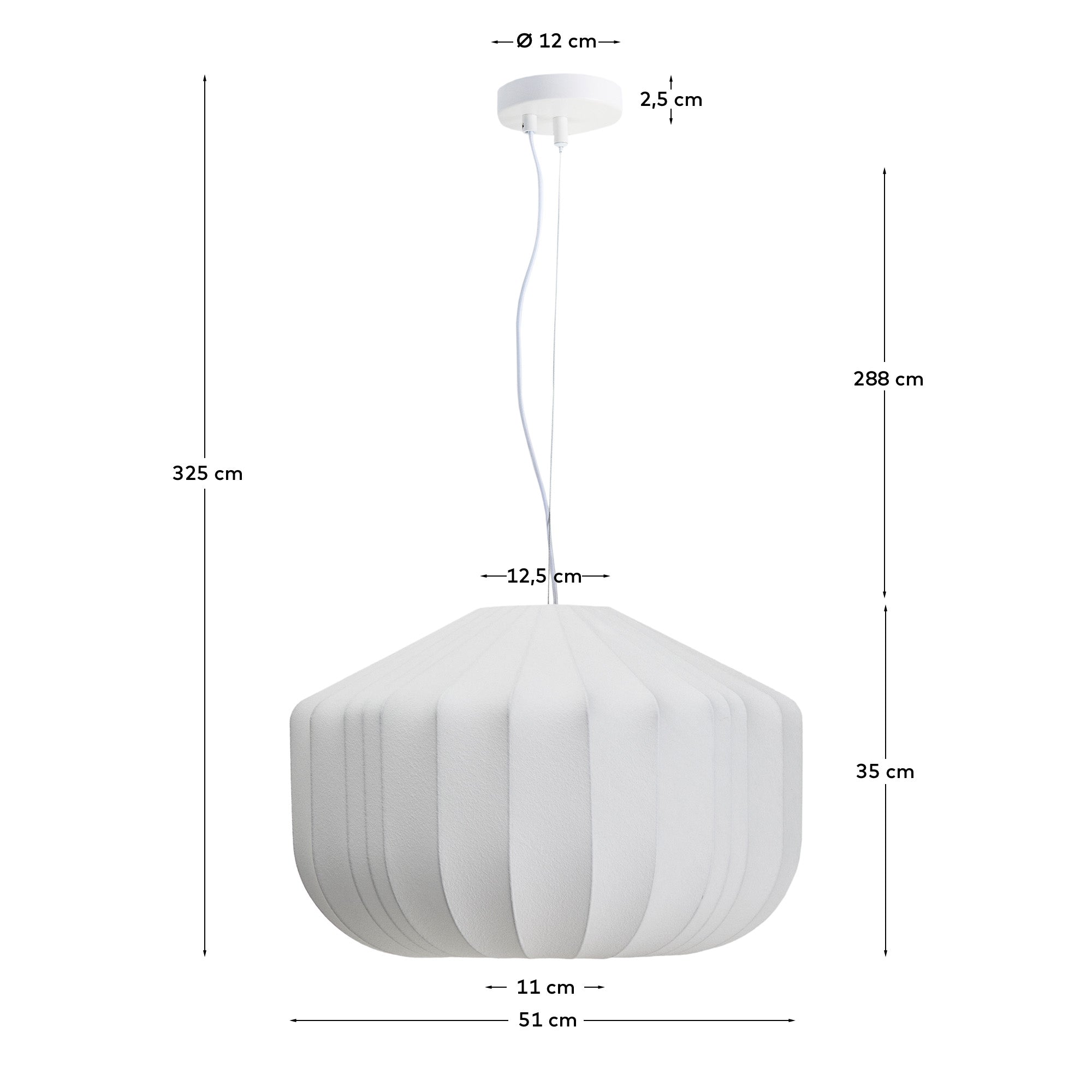 Somar ceiling lamp made with synthetic fibres and steel rods Ø51cm - Measurements
