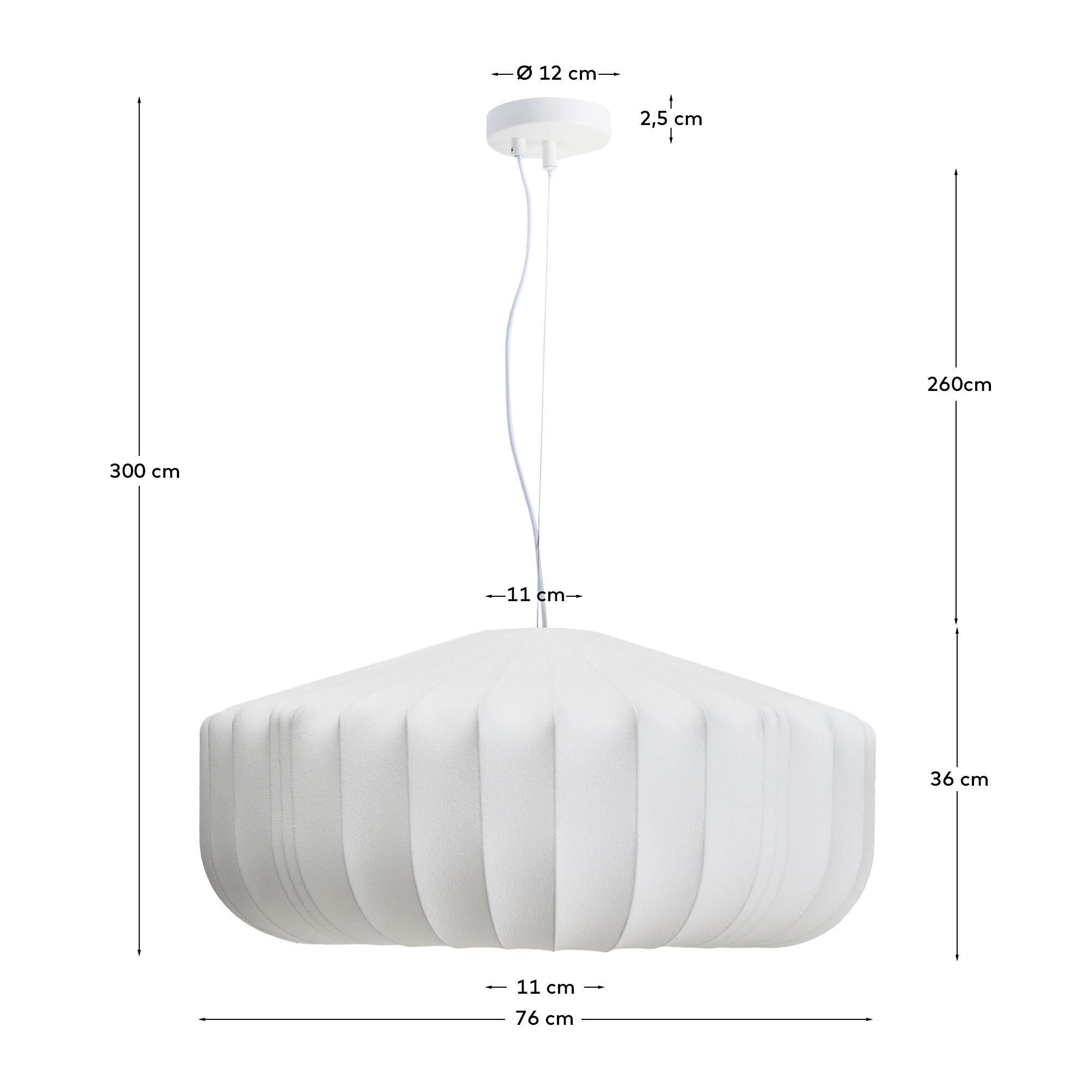 Somar ceiling lamp made with synthetic fibres and steel rods Ø76cm - Measurements