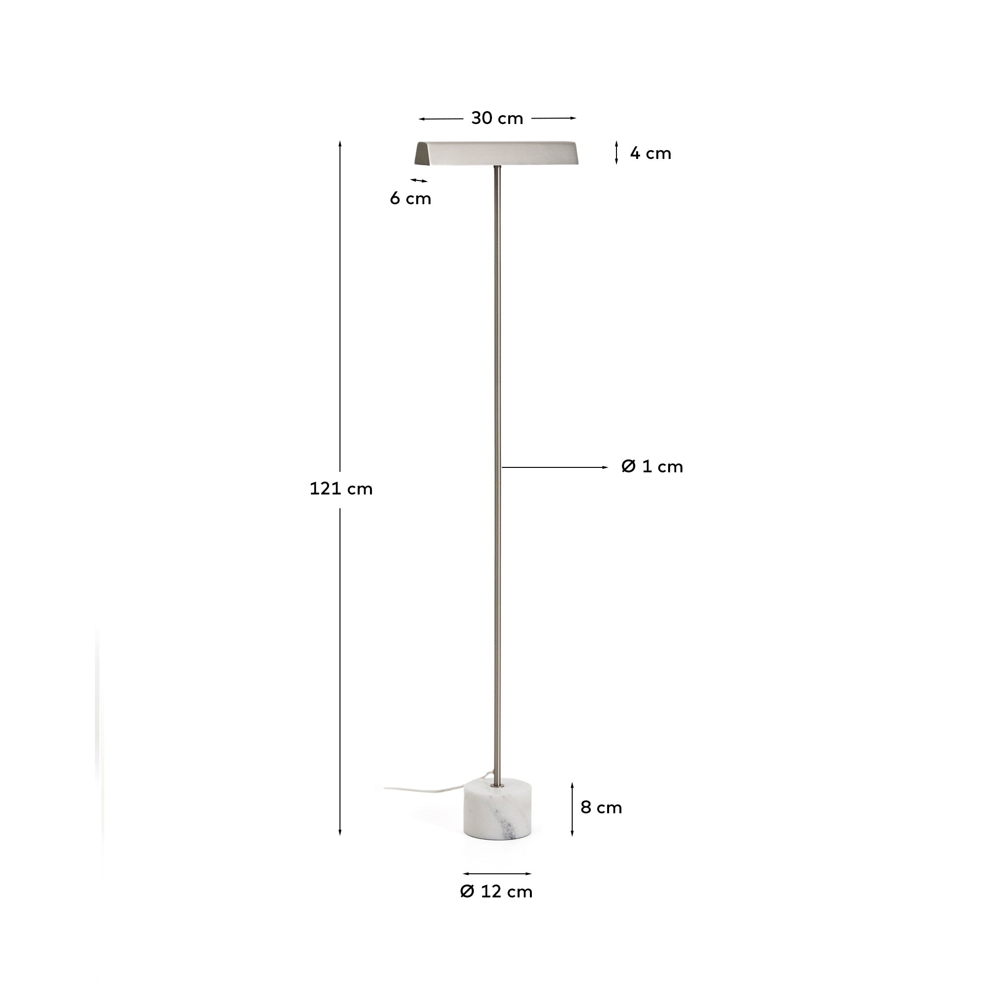 Lynor brushed metal floor lamp with white marble base - Measurements
