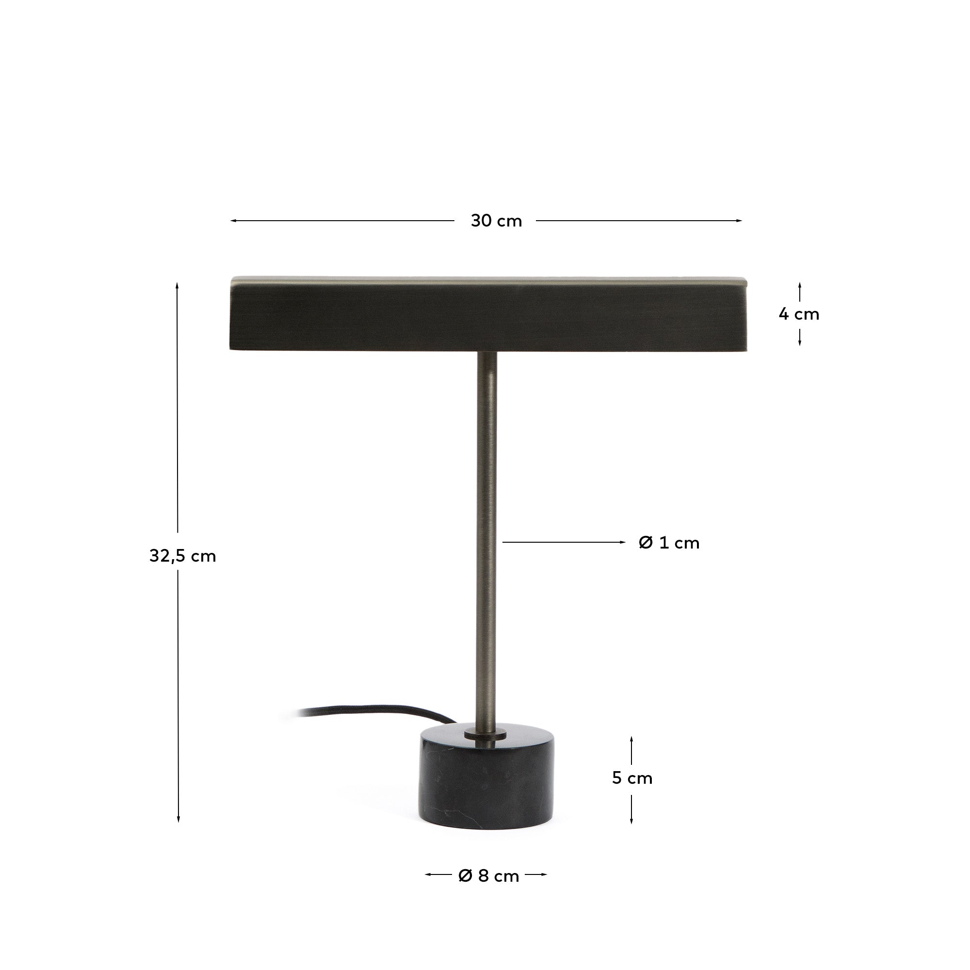 Lynor brushed metal table lamp with black marble base - Measurements