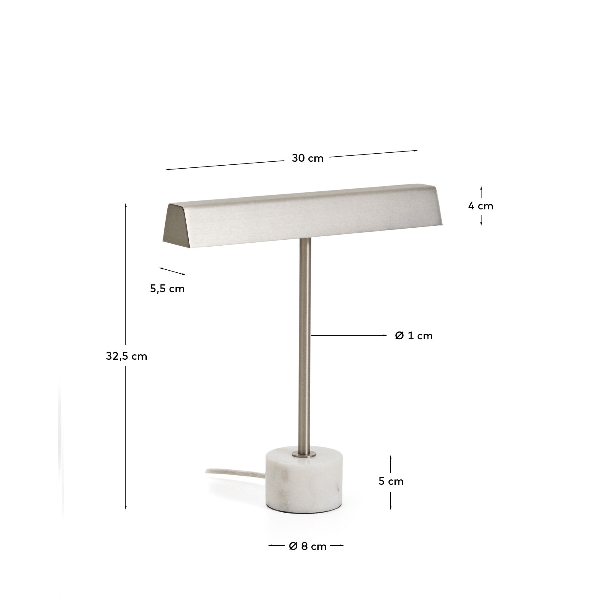 Lynor brushed metal table lamp with white marble base - Measurements