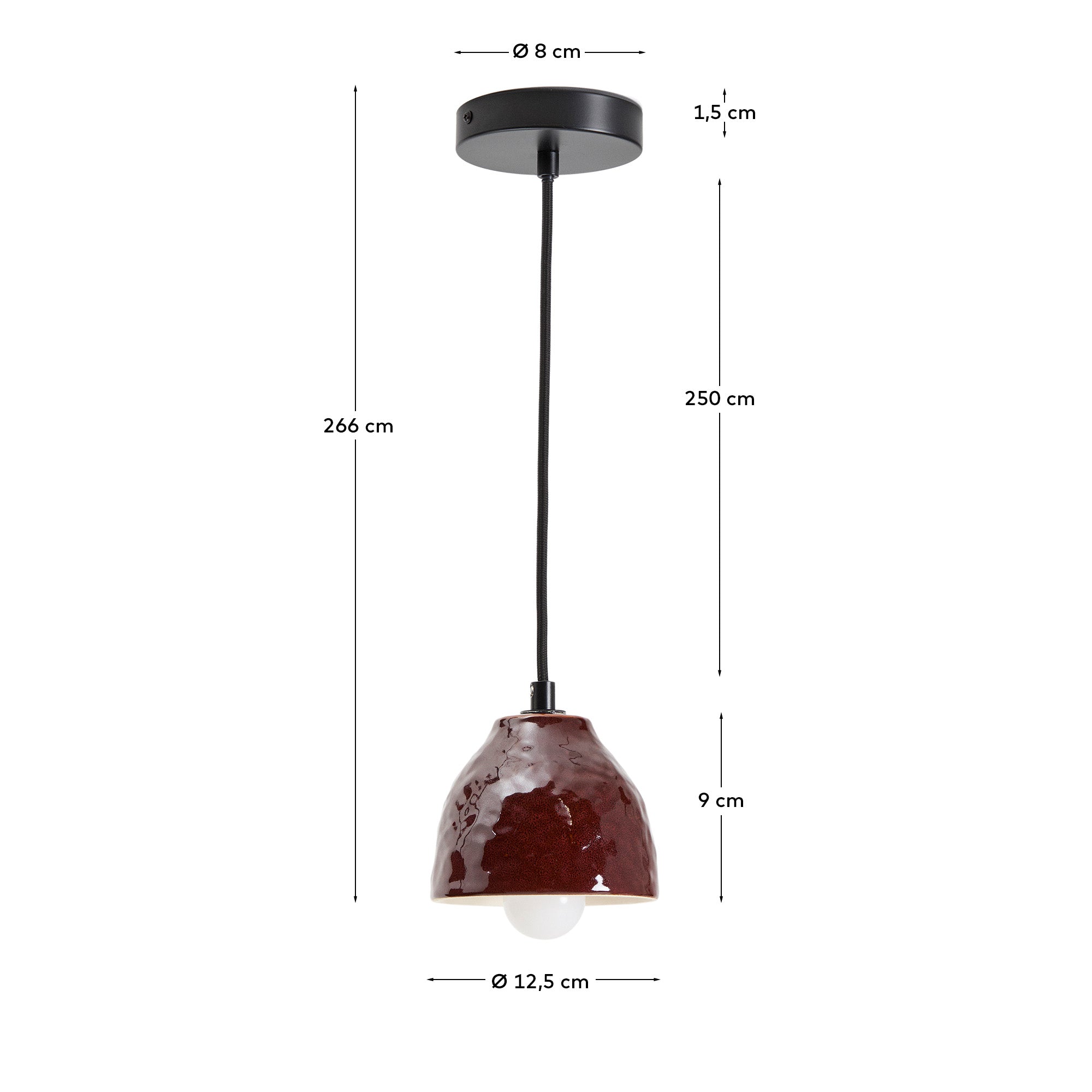 Drava ceiling lamp in burgundy ceramic - Measurements