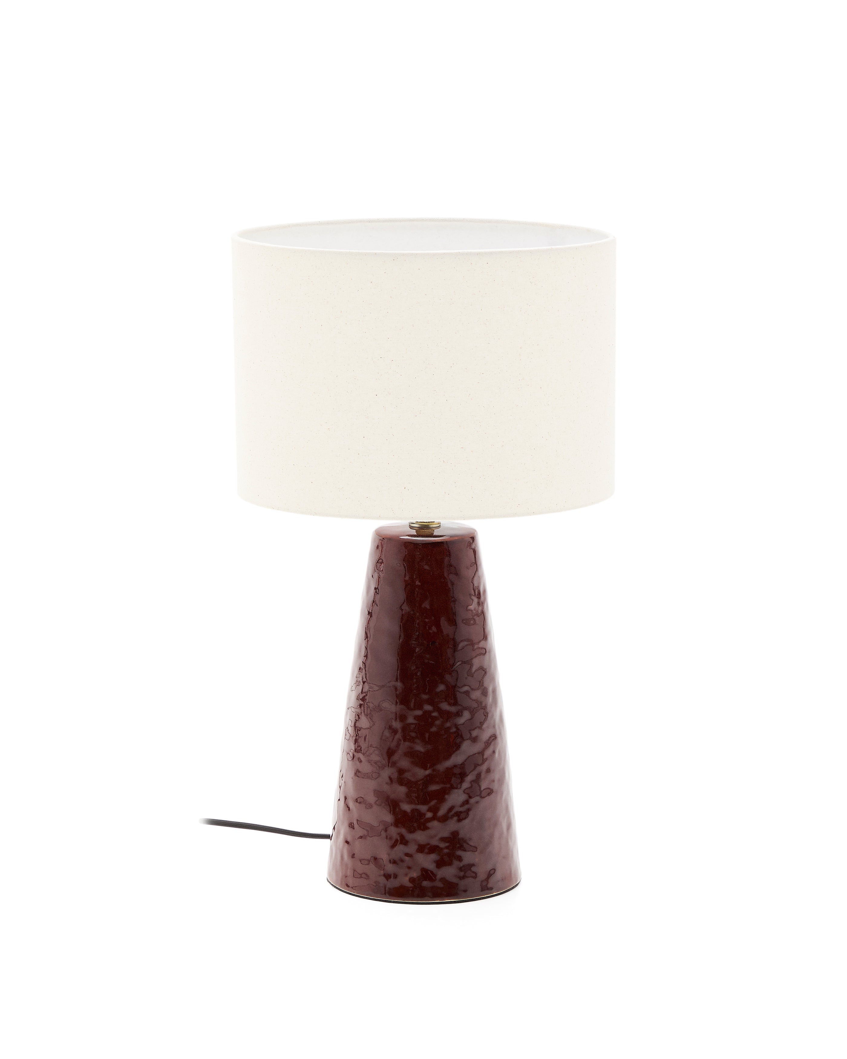 Drava table lamp in burgundy ceramic with cotton shade - Product Image