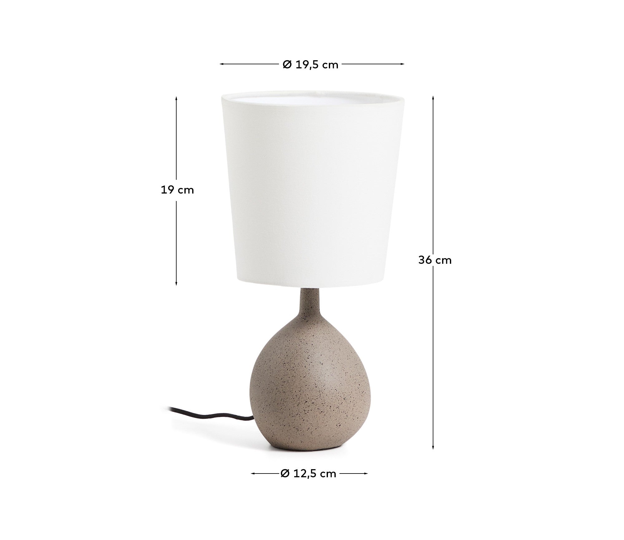 Viona large table lamp with textured stone effect and cotton lampshade - Measurements