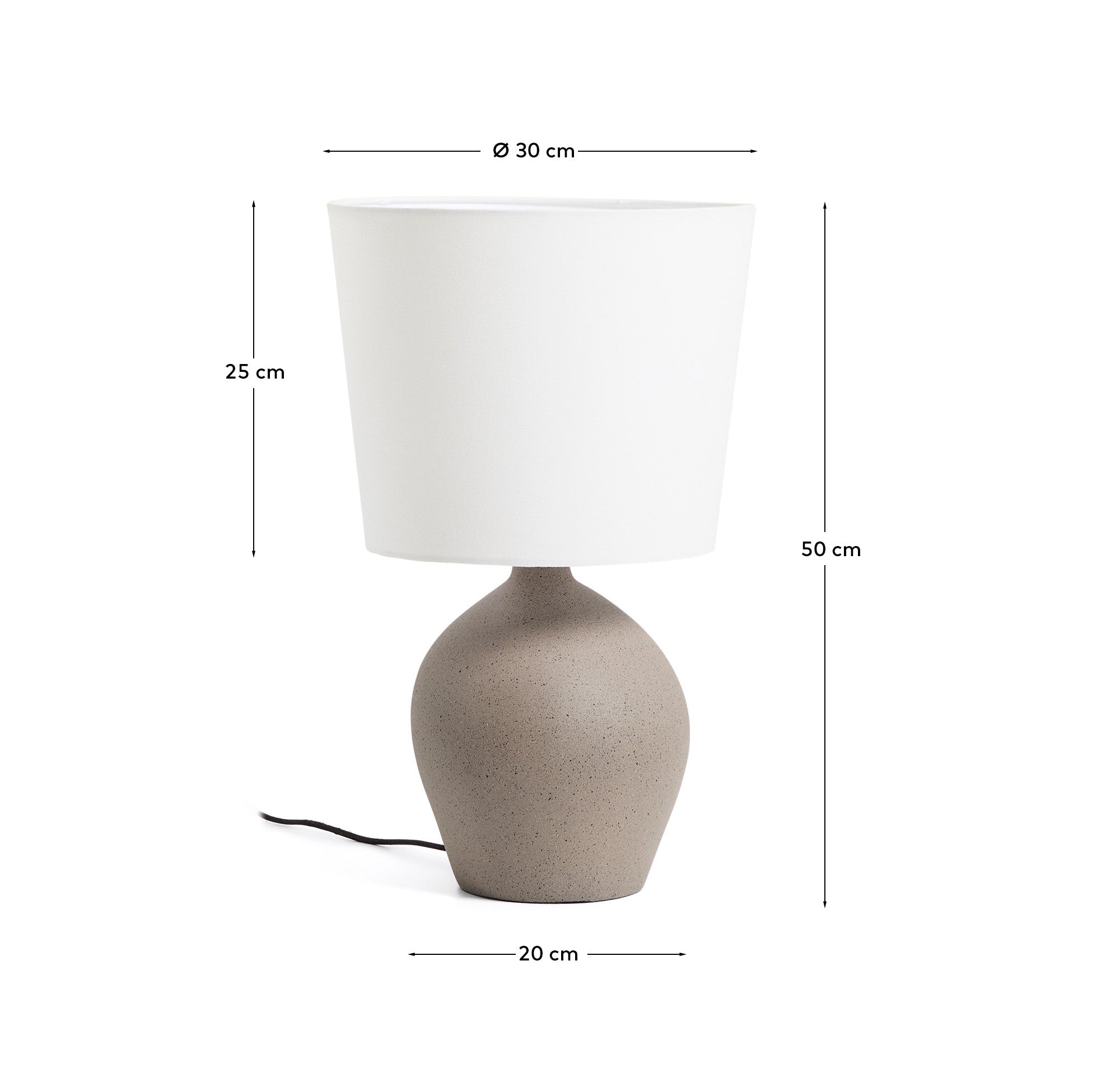 Viona large table lamp with textured stone effect and cotton lampshade - Measurements