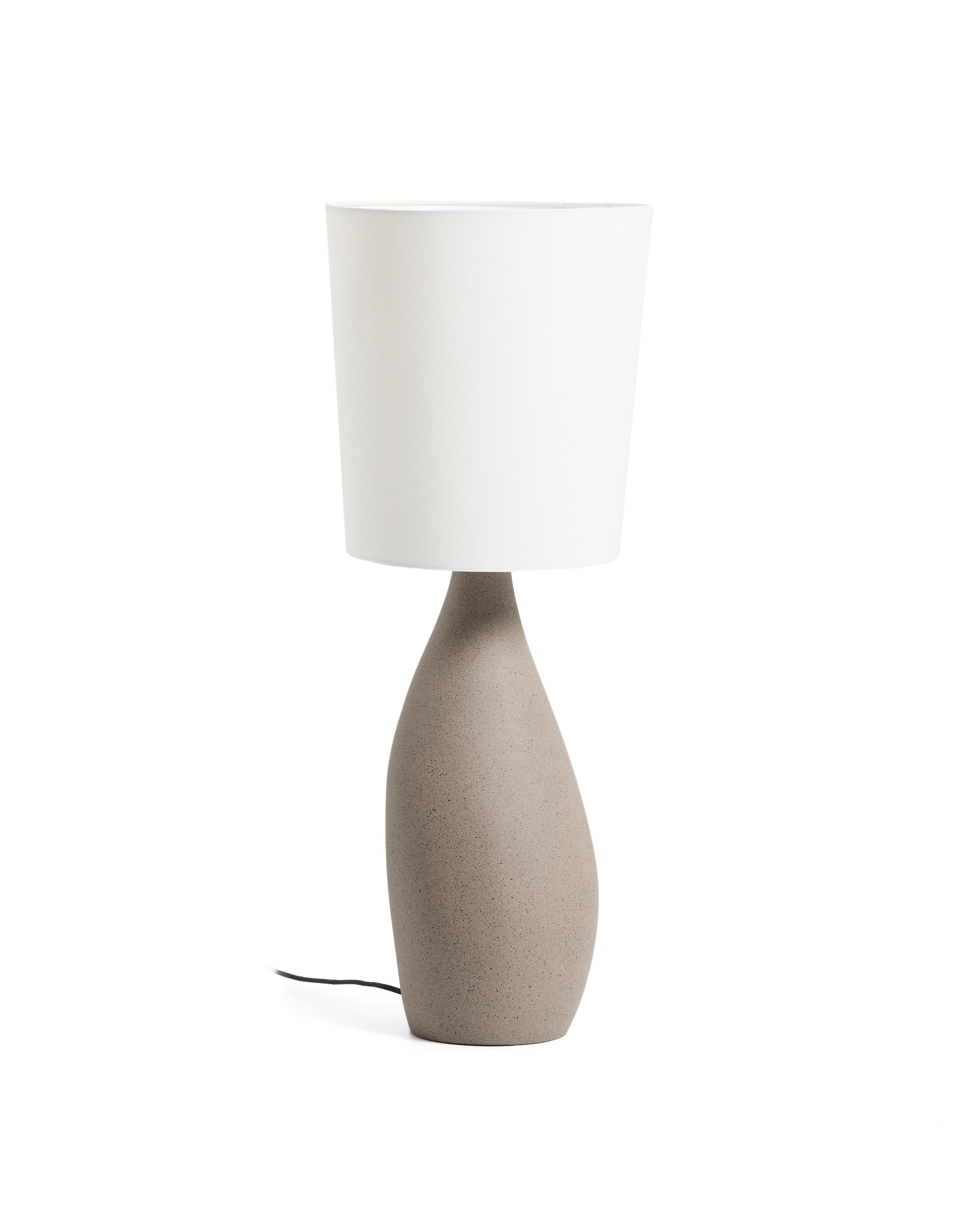 Viona large table lamp with textured stone effect and cotton lampshade - Product Image