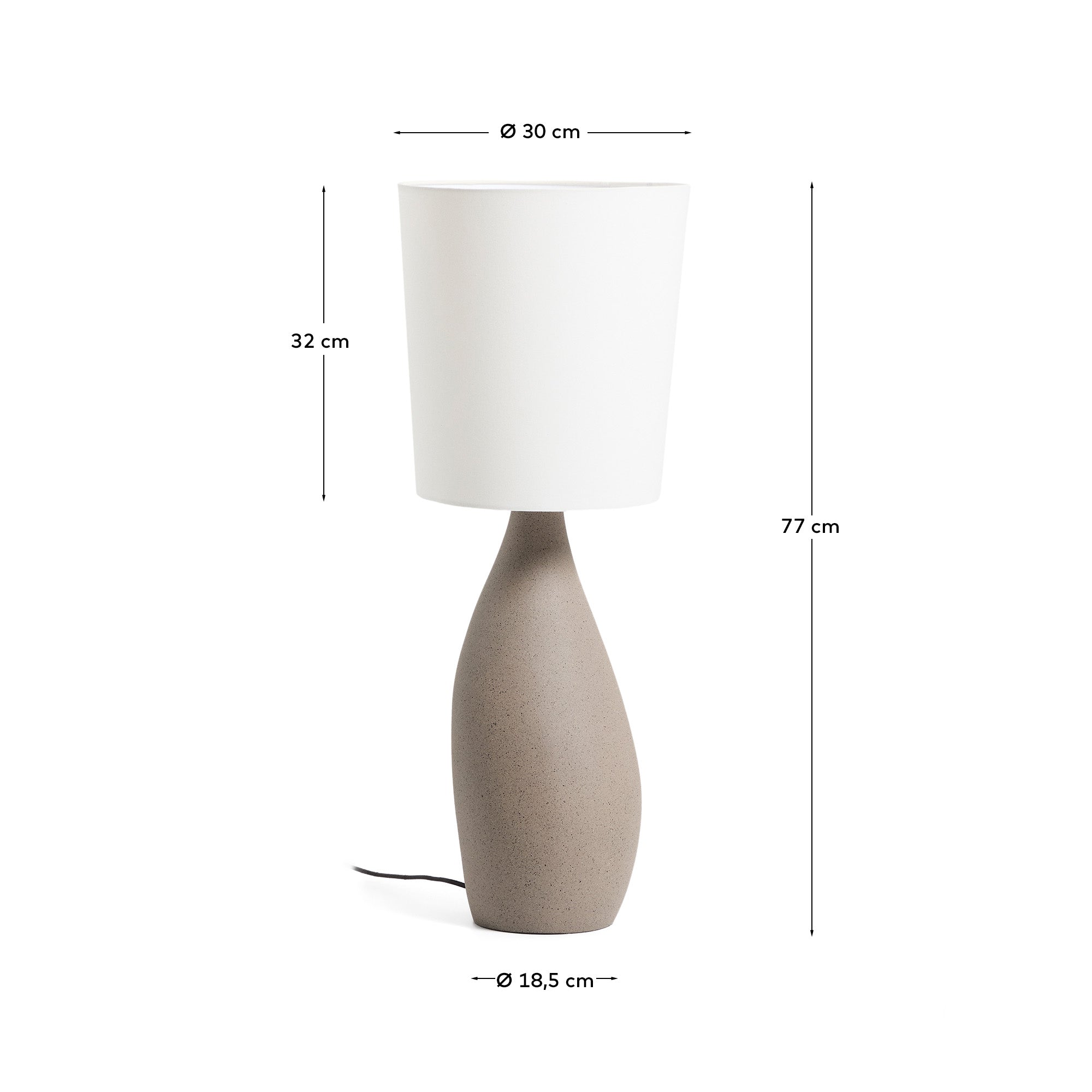 Viona large table lamp with textured stone effect and cotton lampshade - Measurements
