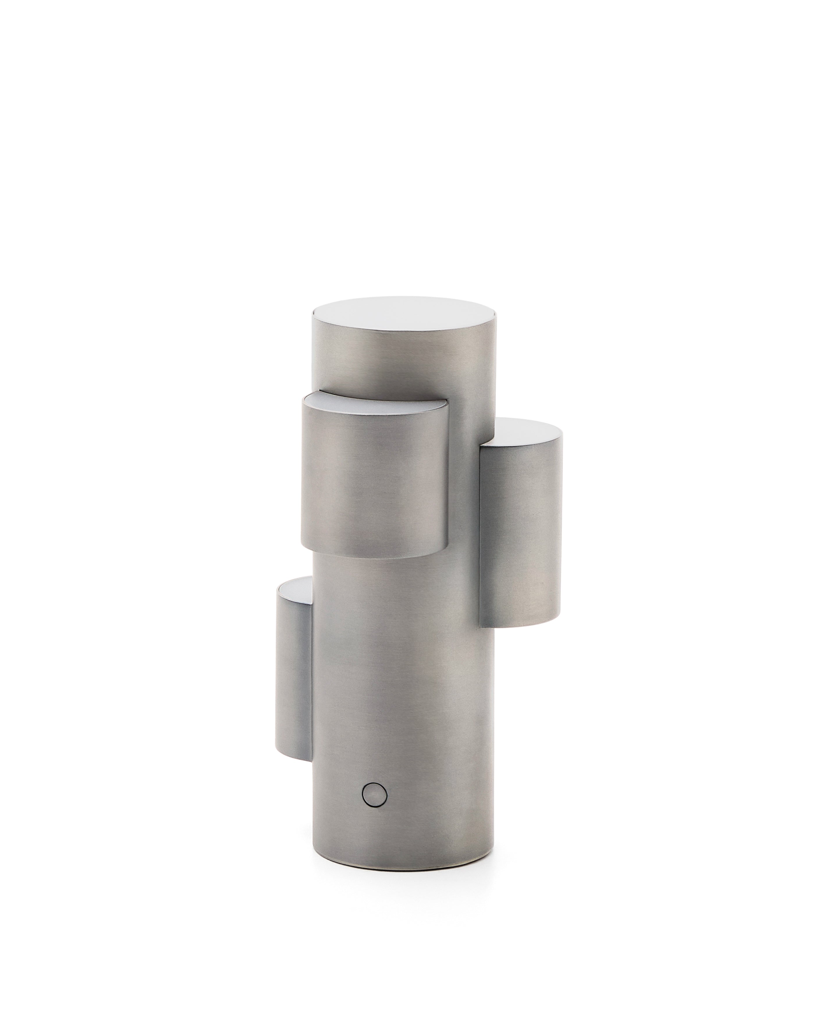 Adrina portable LED table lamp in light grey metal with brushed finish - Product Image