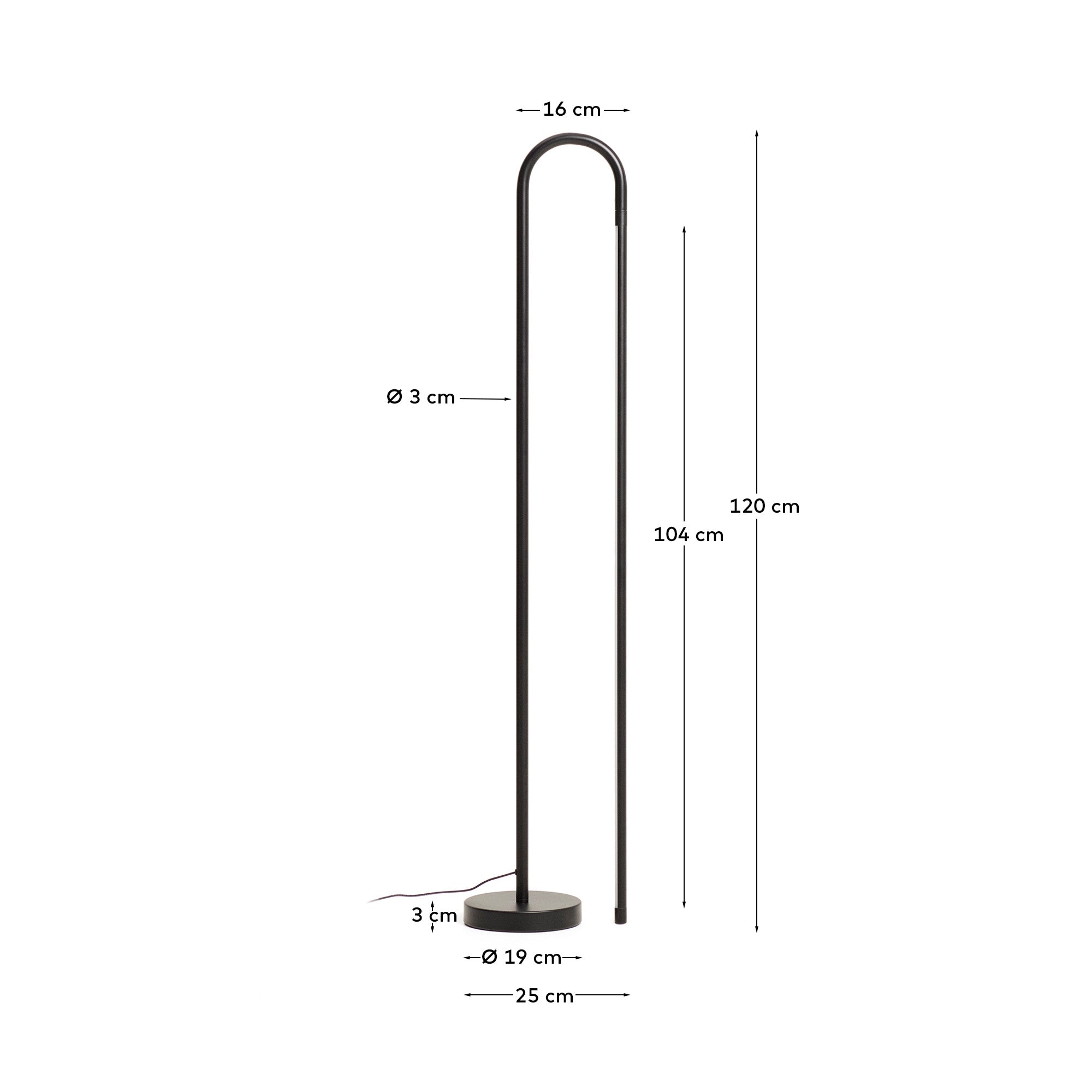 Bow black aluminium floor lamp - Measurements