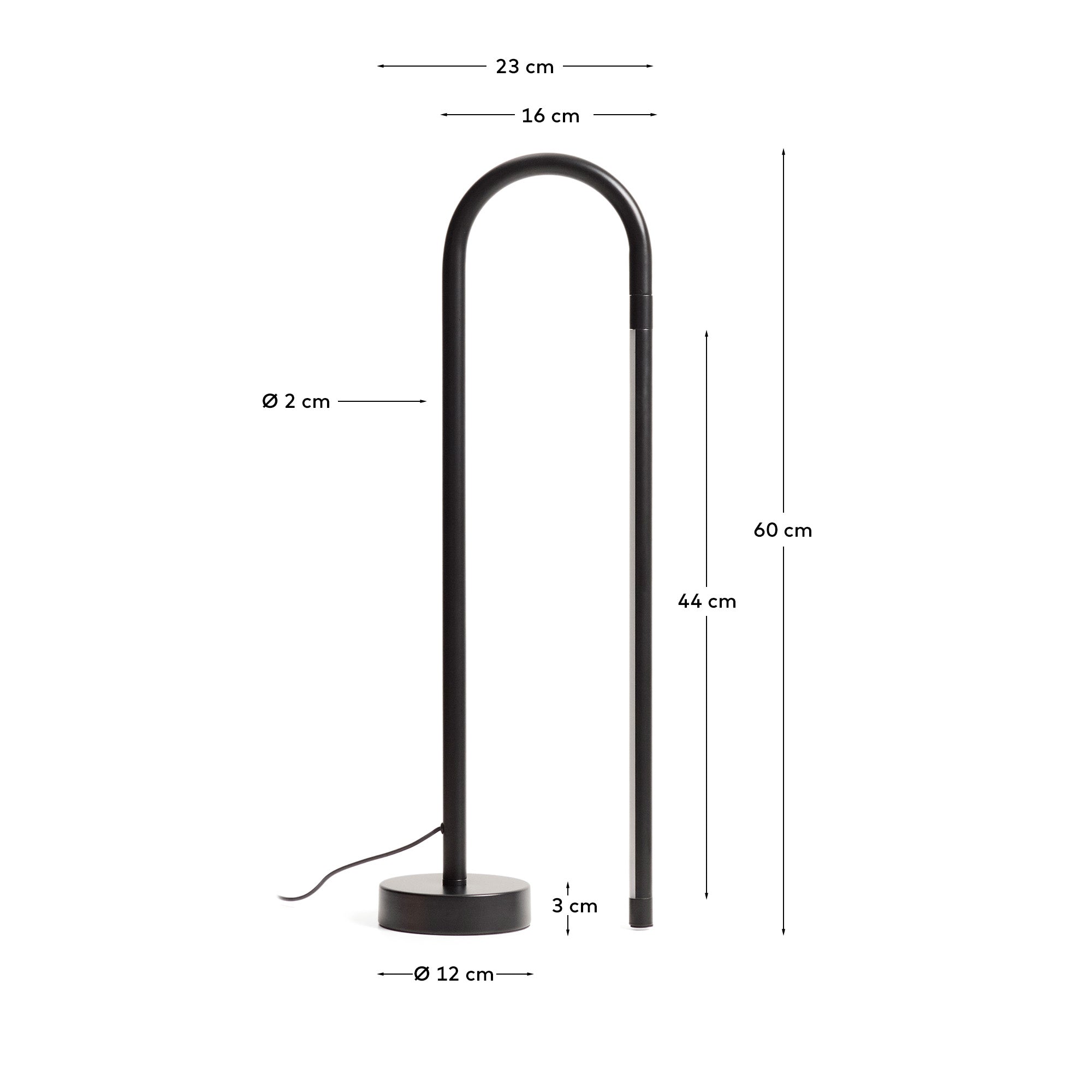 Bow black aluminium table lamp - Measurements