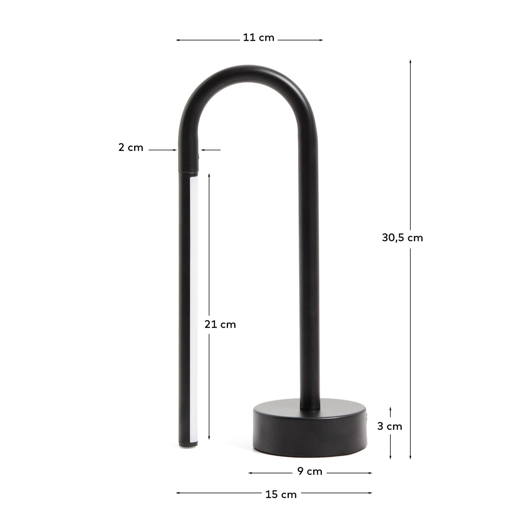 Bow black aluminium portable table lamp - Measurements