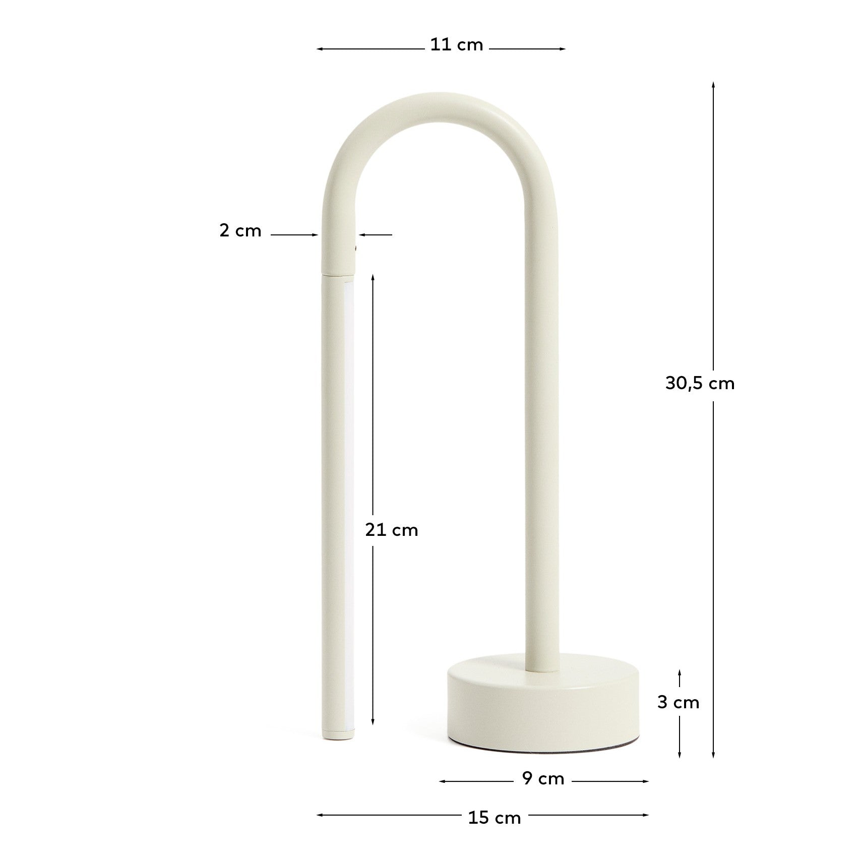 Bow grey aluminium portable table lamp - Measurements