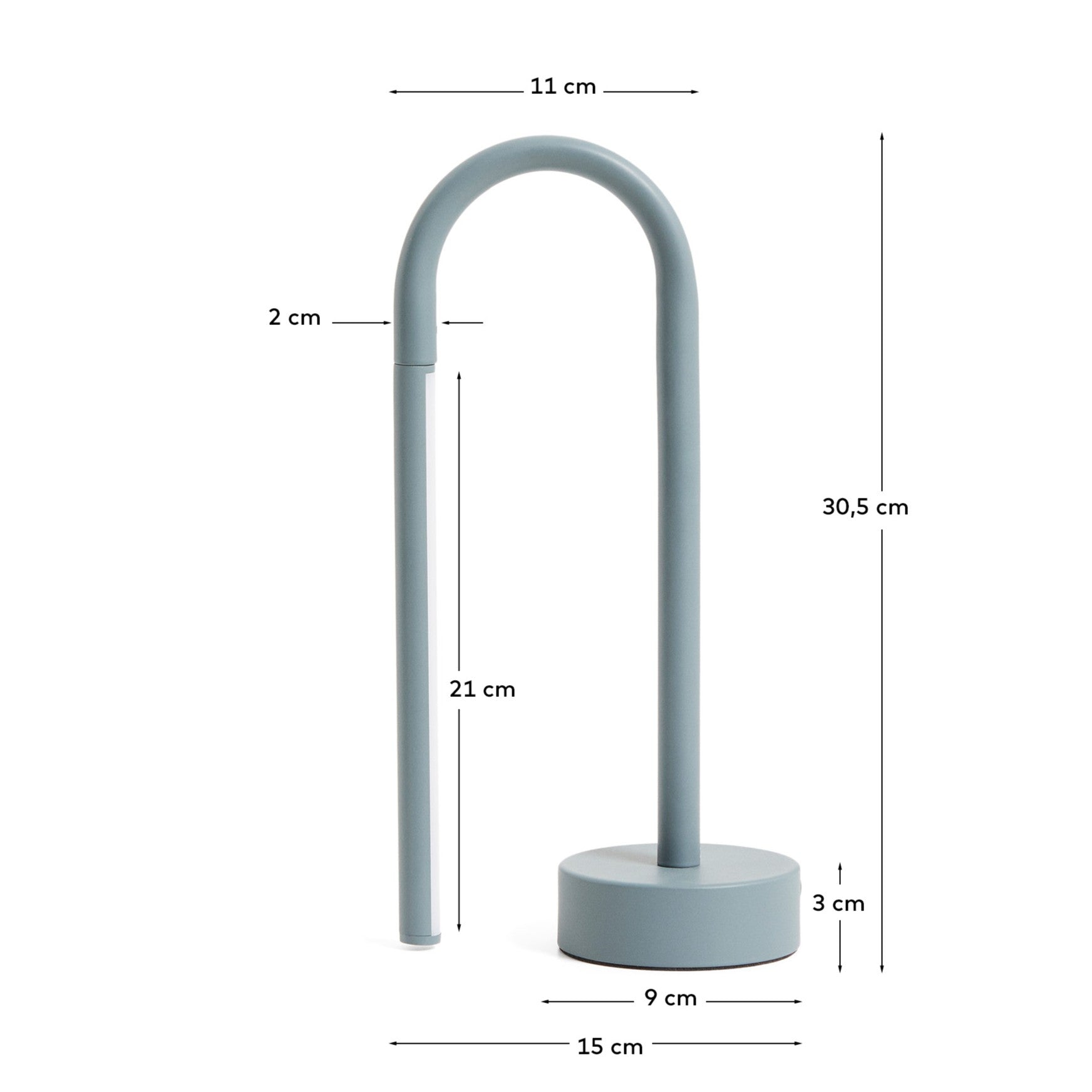 Bow blue aluminium portable table lamp - Measurements