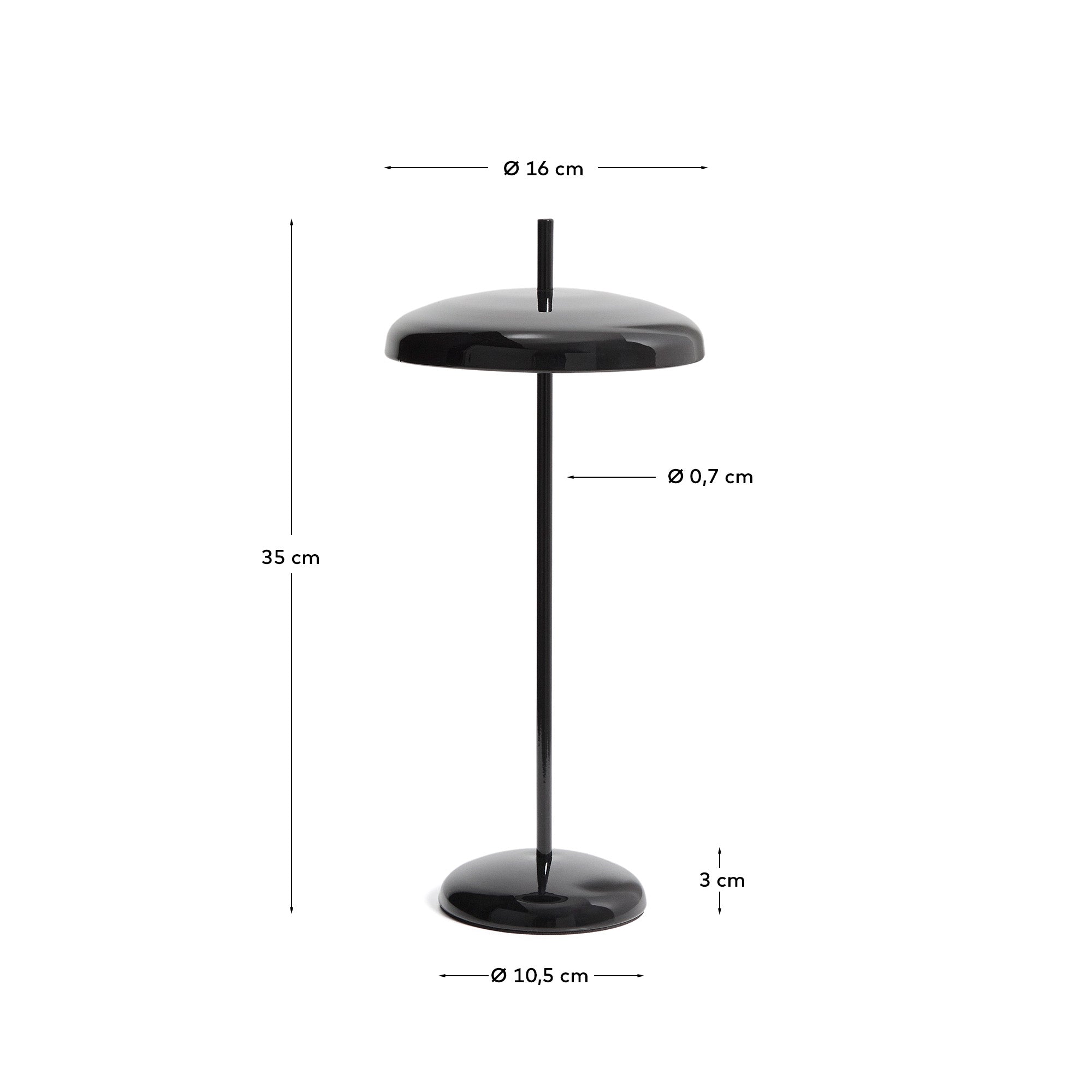 Porte black aluminium portable table lamp - Measurements