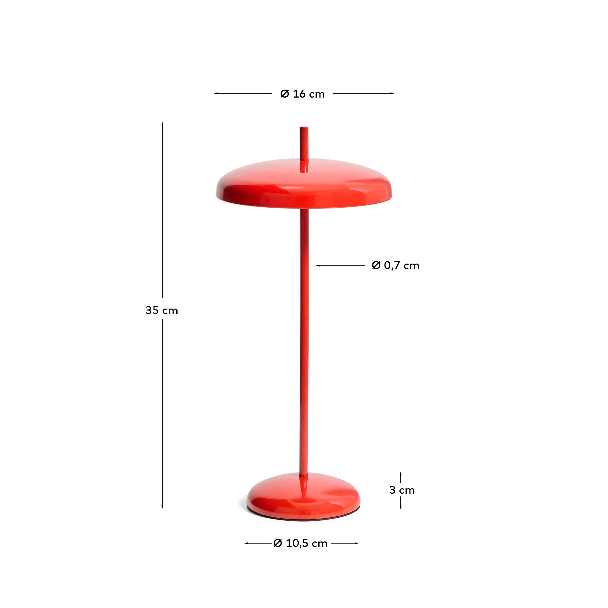 Porte red aluminium portable table lamp - Measurements