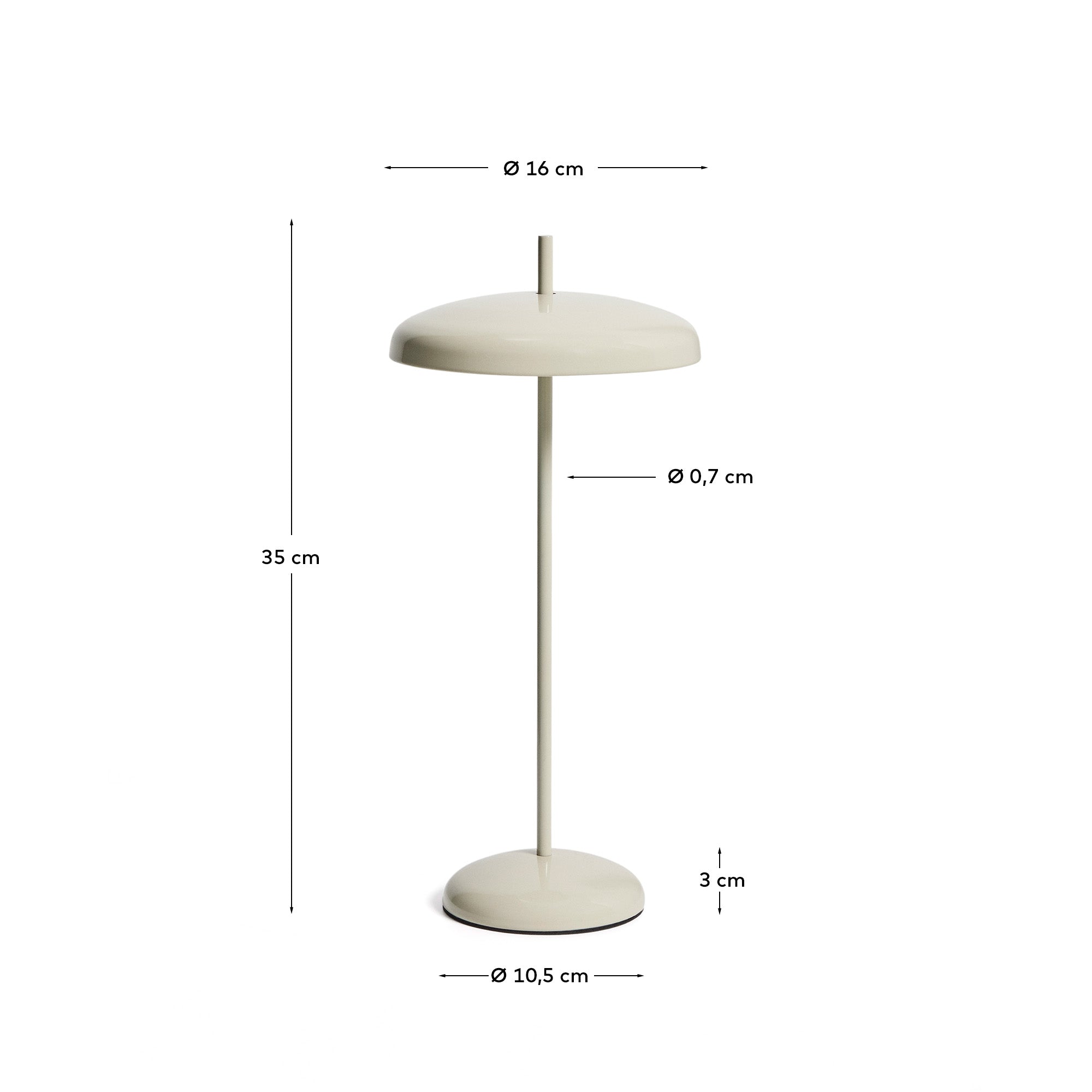 Porte light grey aluminium portable table lamp - Measurements