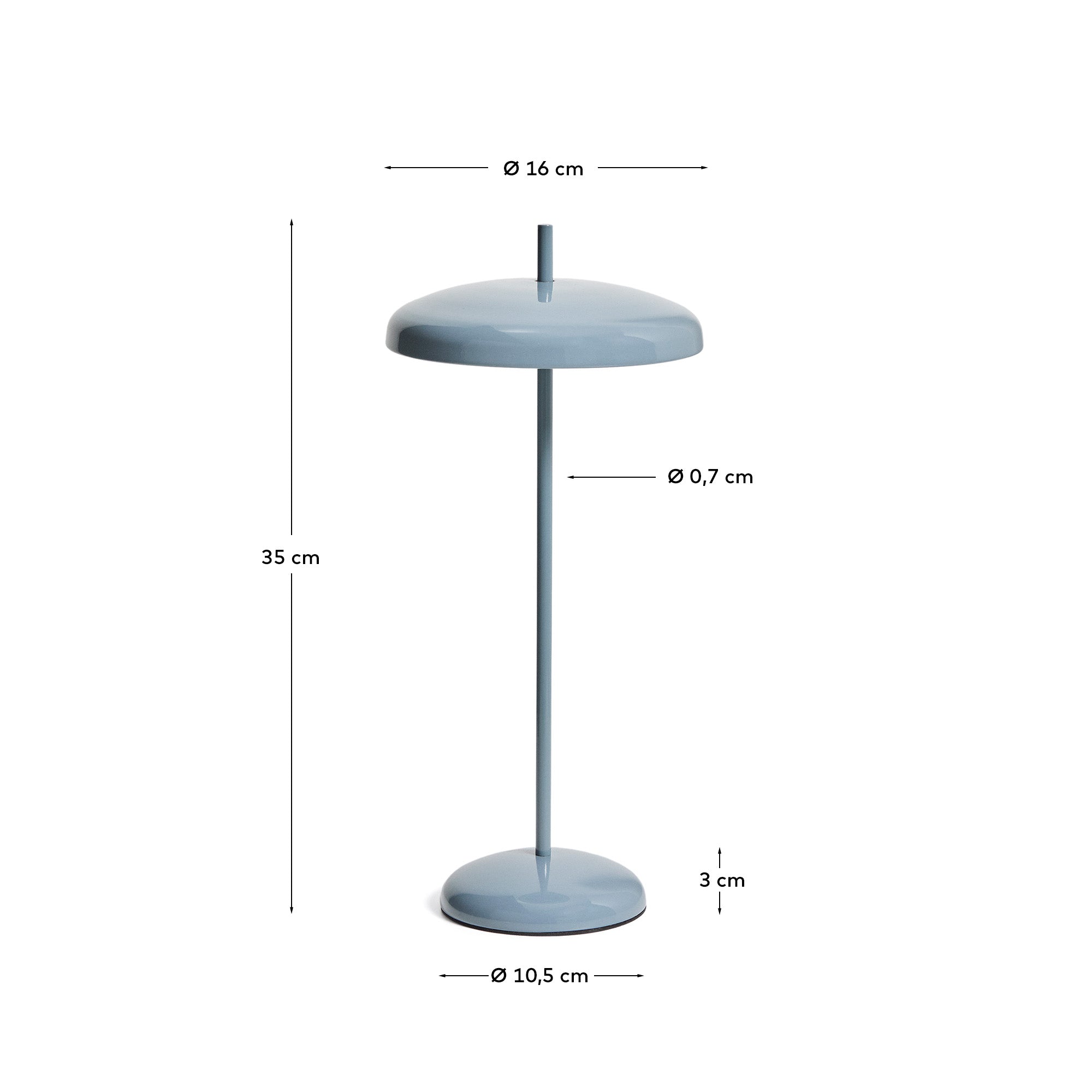 Porte blue aluminium portable table lamp - Measurements