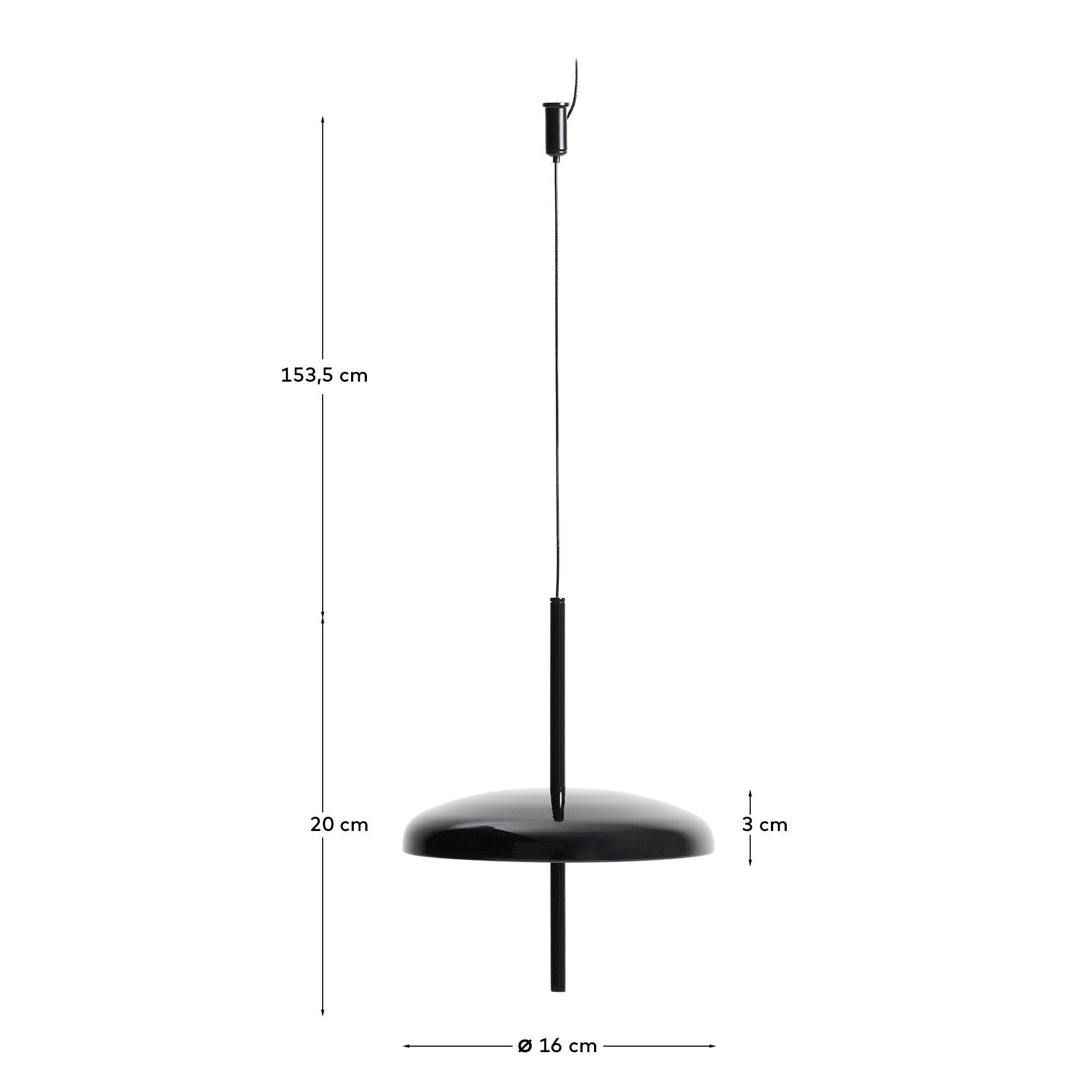 Porte black aluminium portable ceiling lamp Ø 16 cm - Measurements