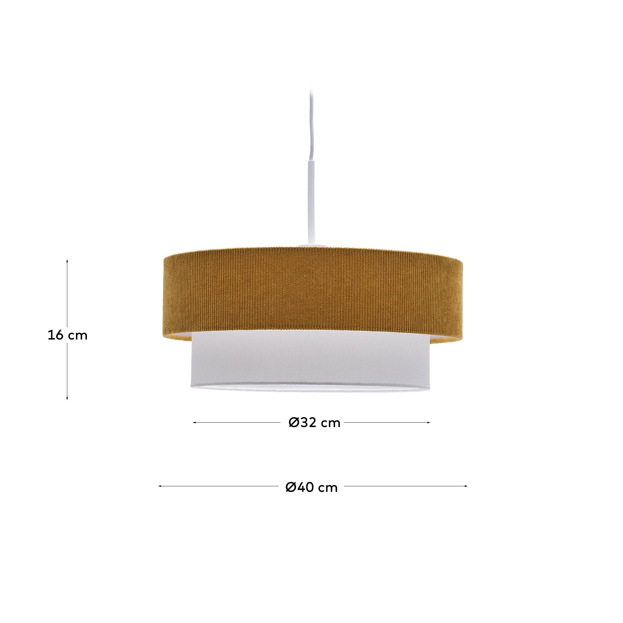 Bianella ceiling lamp in cotton and mustard corduroy, Ø 40 cm - Measurements
