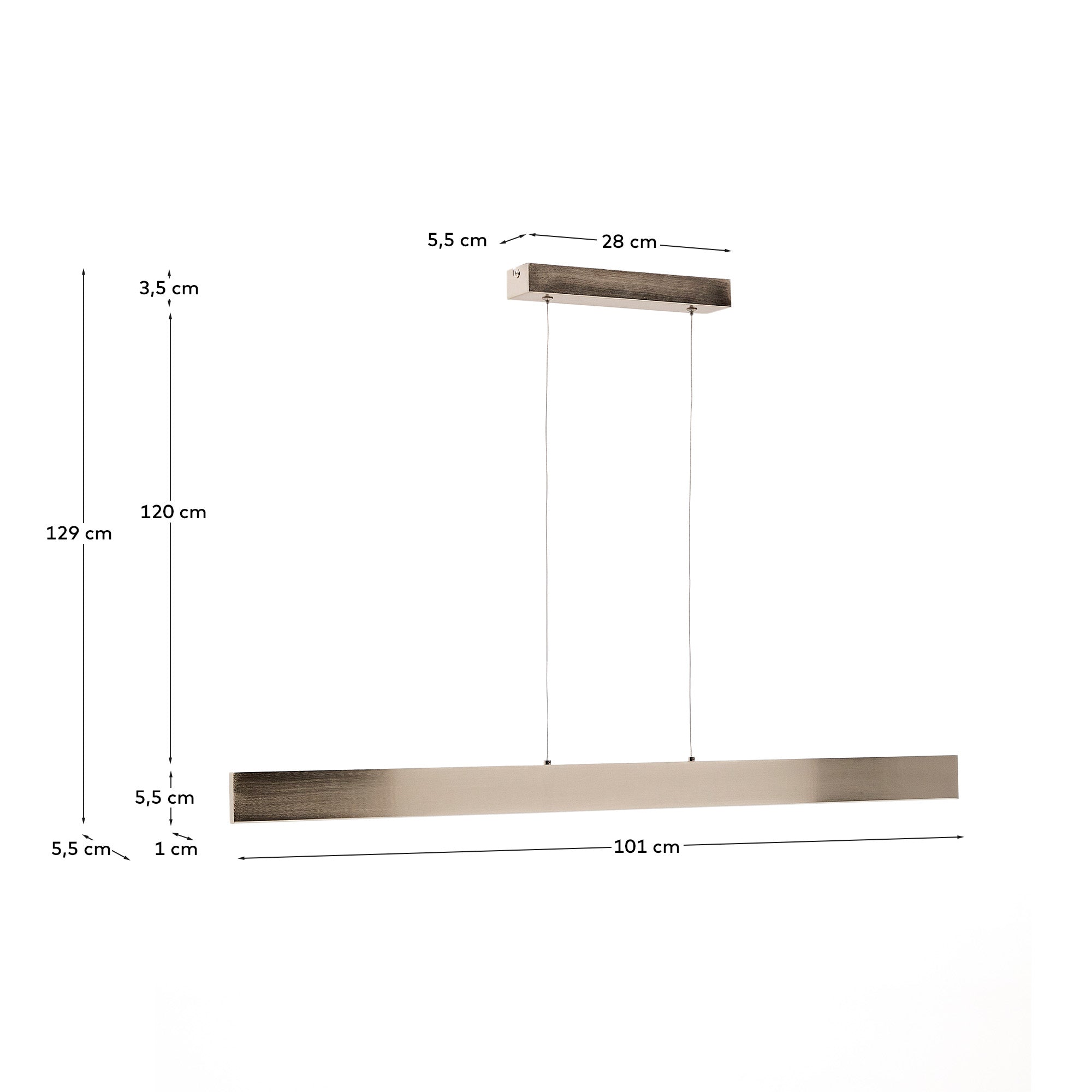 Boadella aluminium ceiling lamp with silver brushed painted finish - Measurements