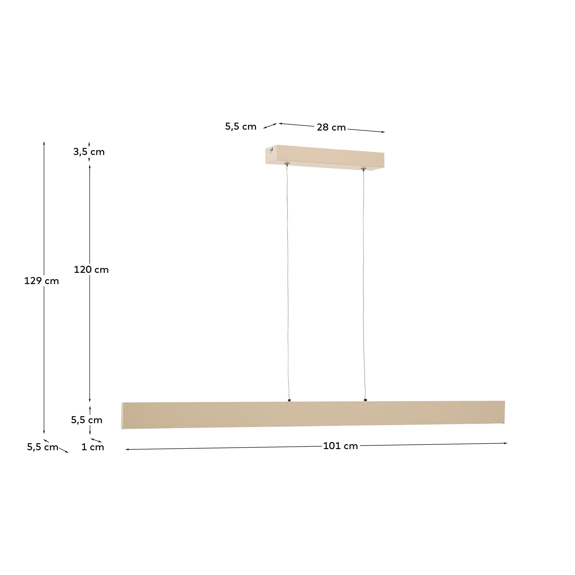 Boadella aluminium ceiling lamp with beige painted finish - Measurements