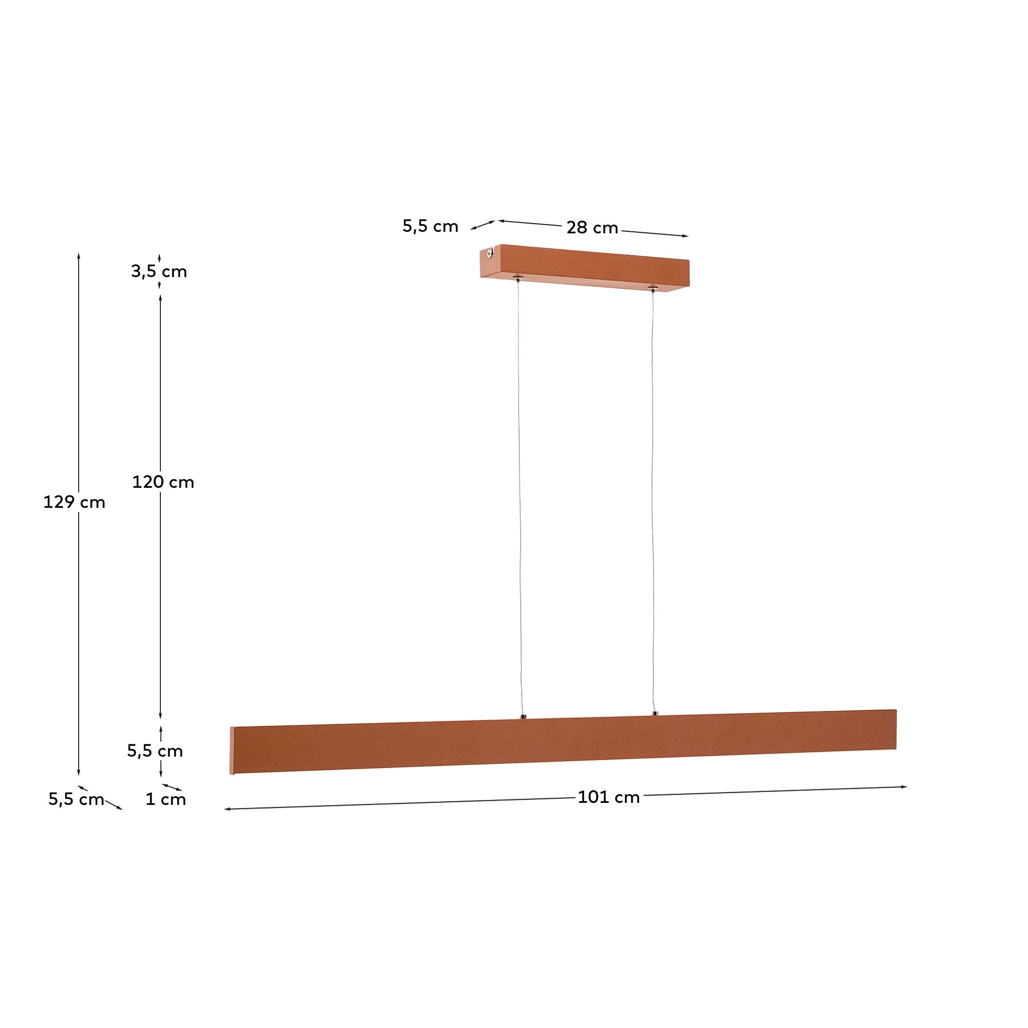 Boadella aluminium ceiling lamp with terracotta painted finish - Measurements