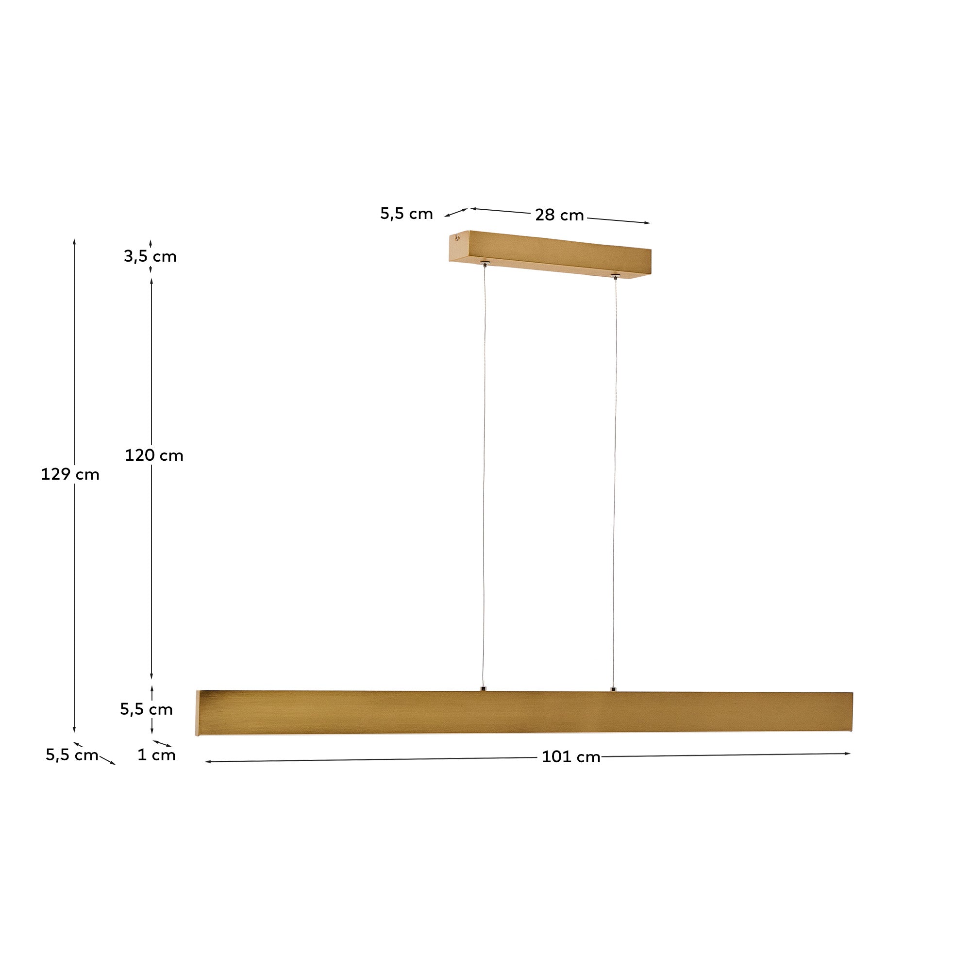 Boadella aluminium ceiling lamp with gold painted finish - Measurements