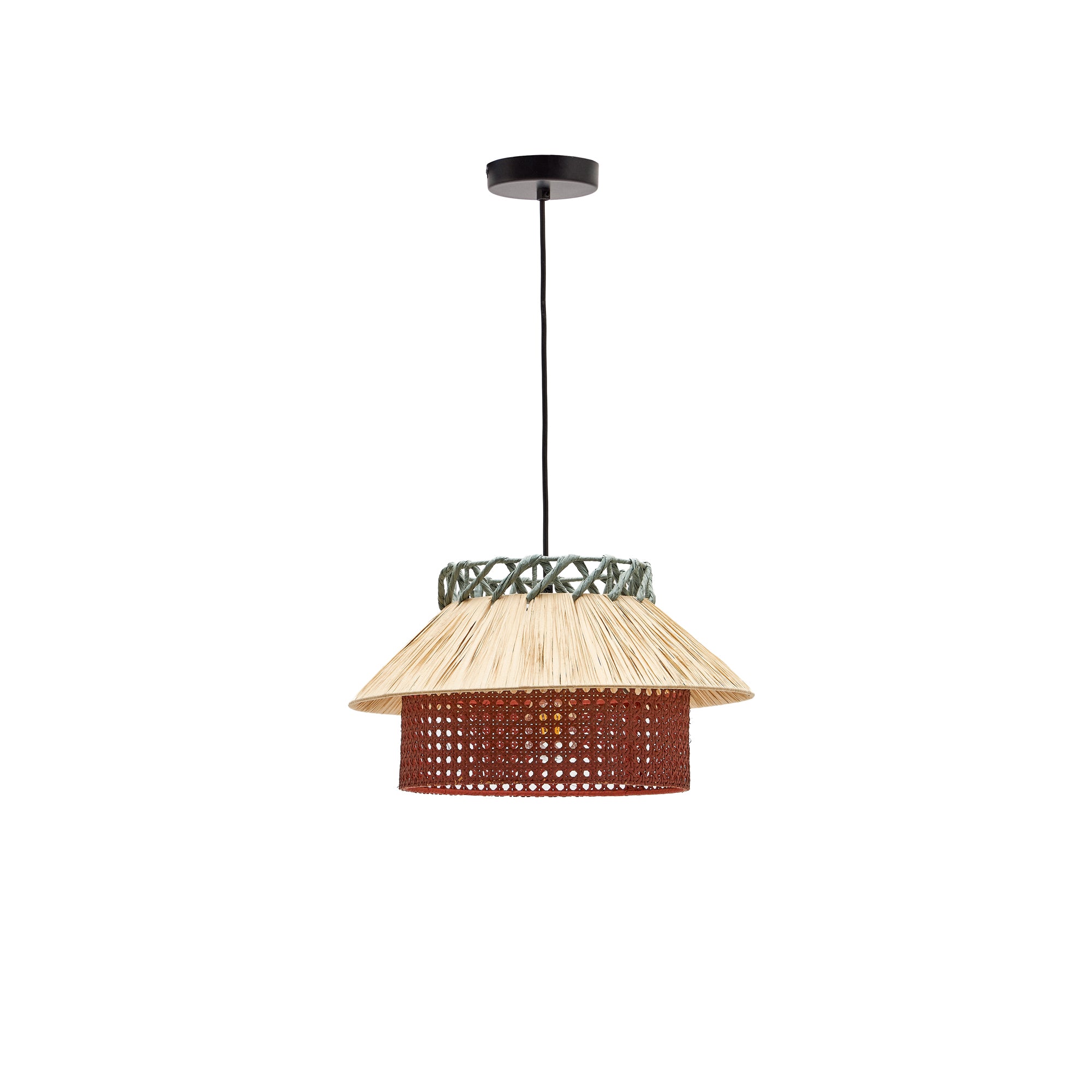 Pulmi raffia ceiling lamp in natural, terracotta, and blue, Ø 40 cm - Product Image